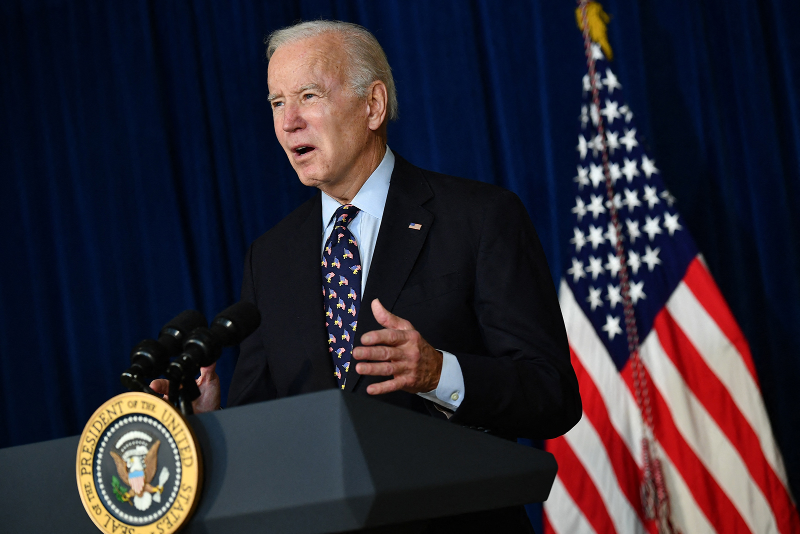 President Joe Biden speaks about the tornados which swept across the US, in Wilmington, Delaware on December 11. (Mandel Ngan/AFP/Getty Images) 