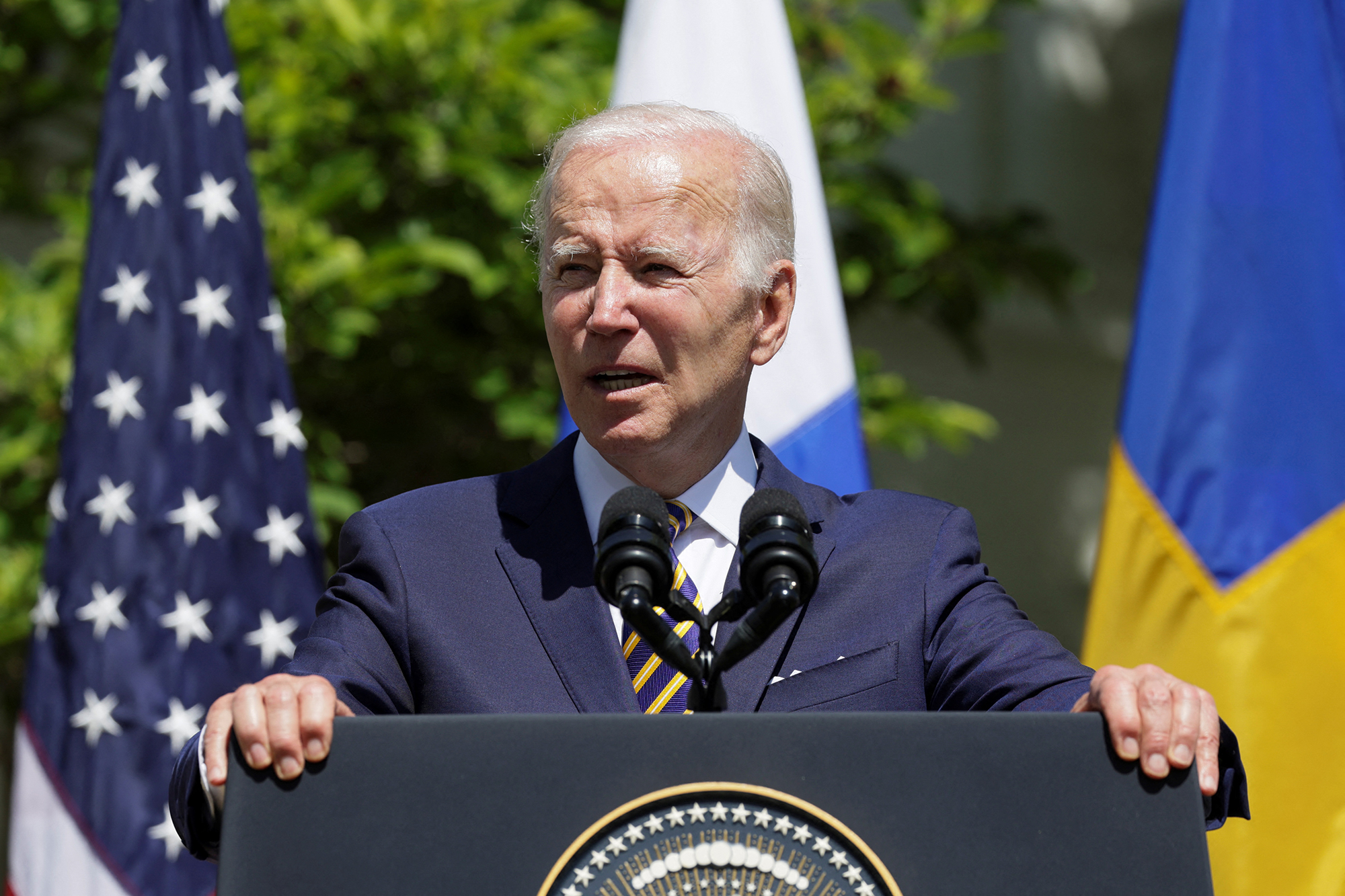 US President Joe Biden delivers remarks in the Rose Garden of the White House on May 19. 