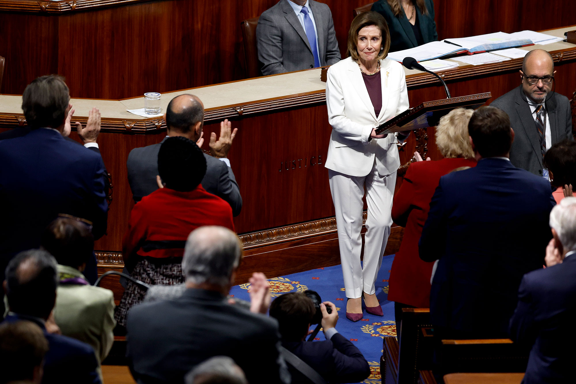 House Speaker Nancy Pelosi delivers remarks from the House Chambers on November 17. 