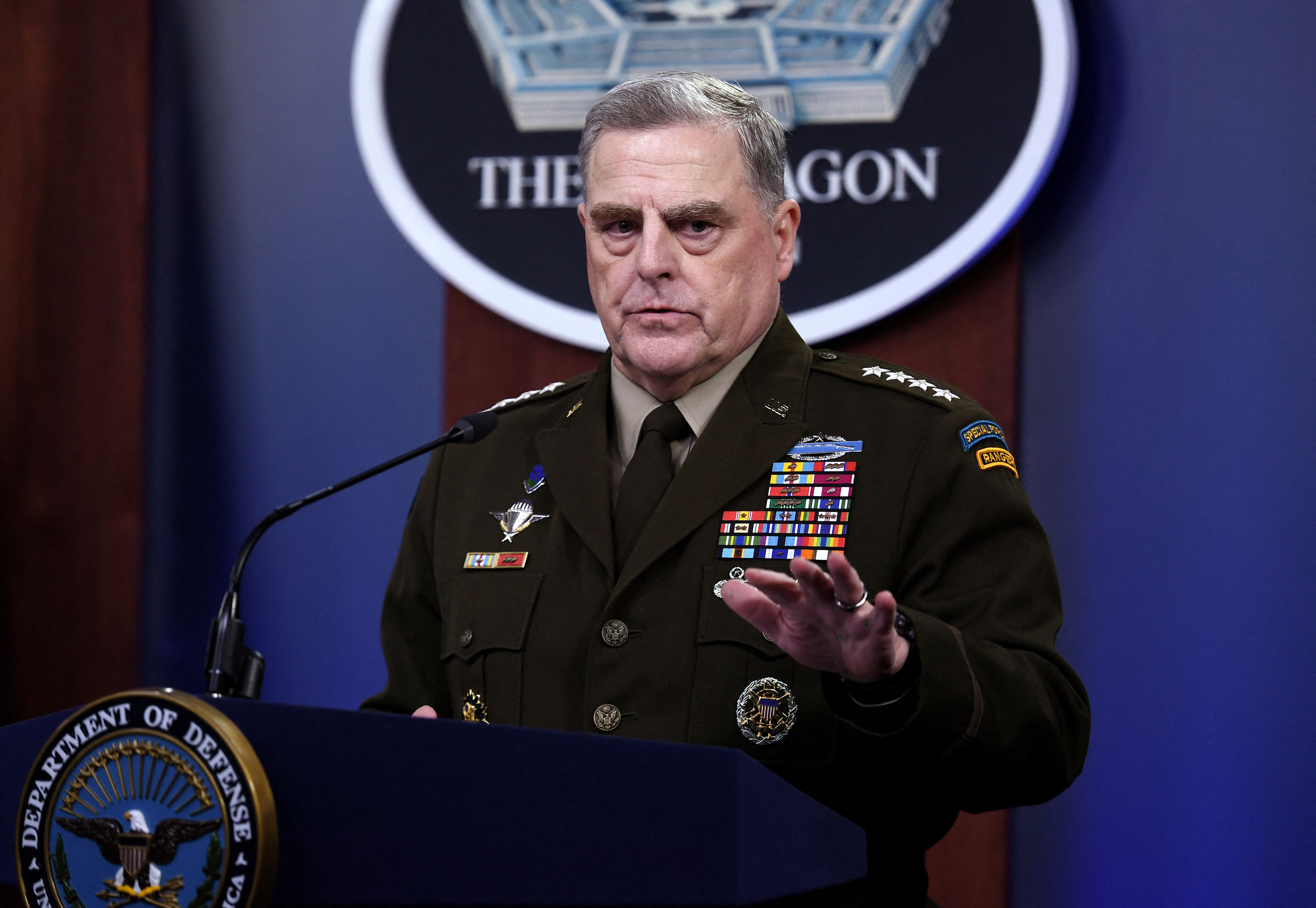 Chairman of the Joint Chiefs of Staff Gen. Mark Milley holds a press conference in Washington, DC, on July 21, 2021.