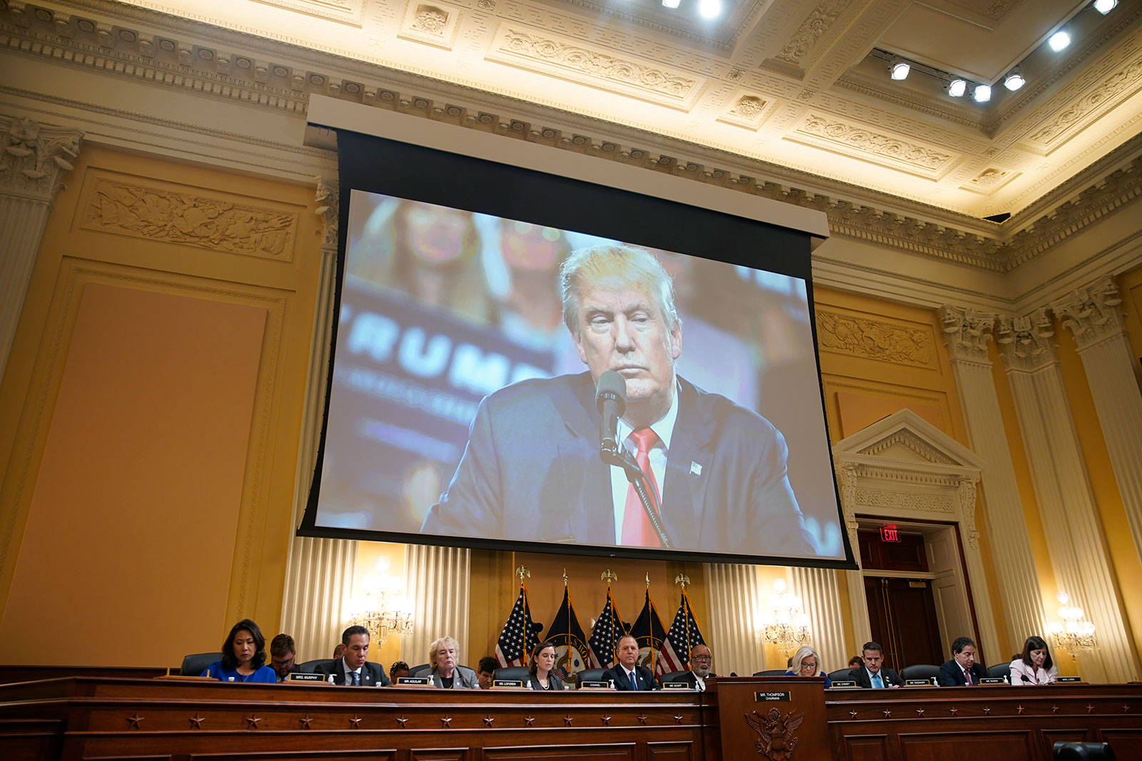 Former President Donald Trump is displayed on a screen during a hearing of the House select committee on June 21.