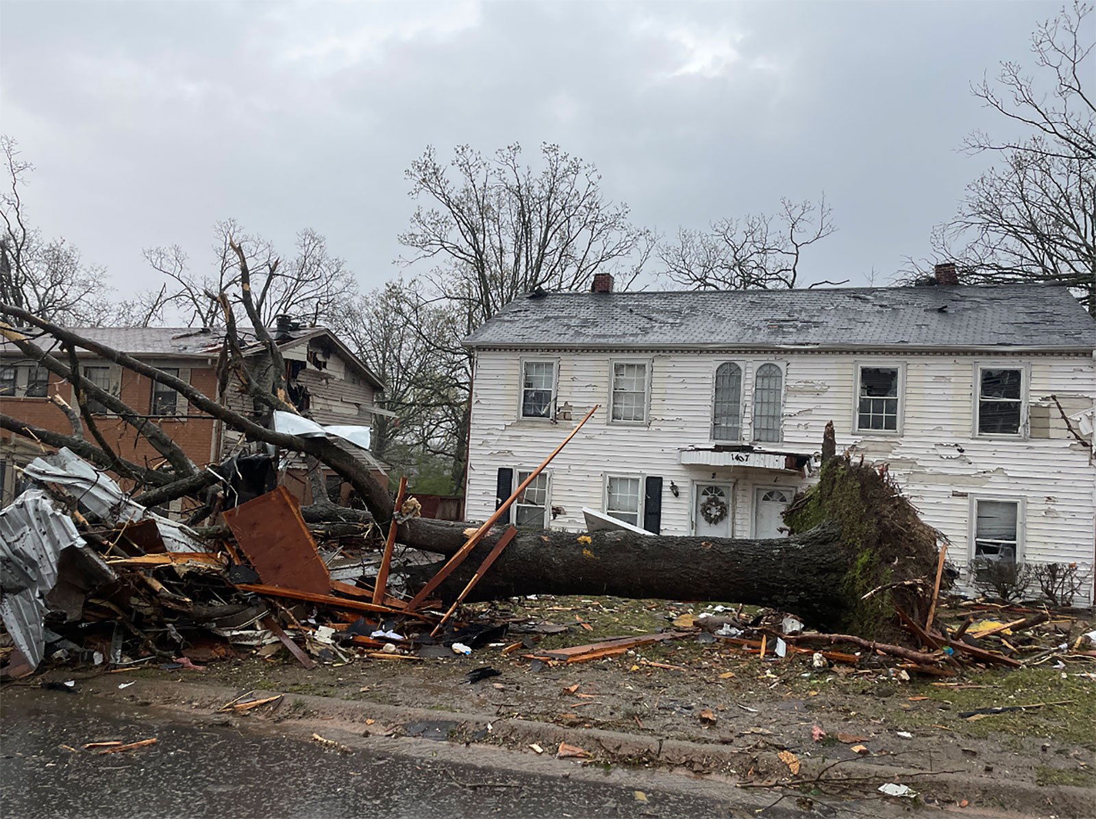 Storm damage is seen in Little Rock on Friday. 