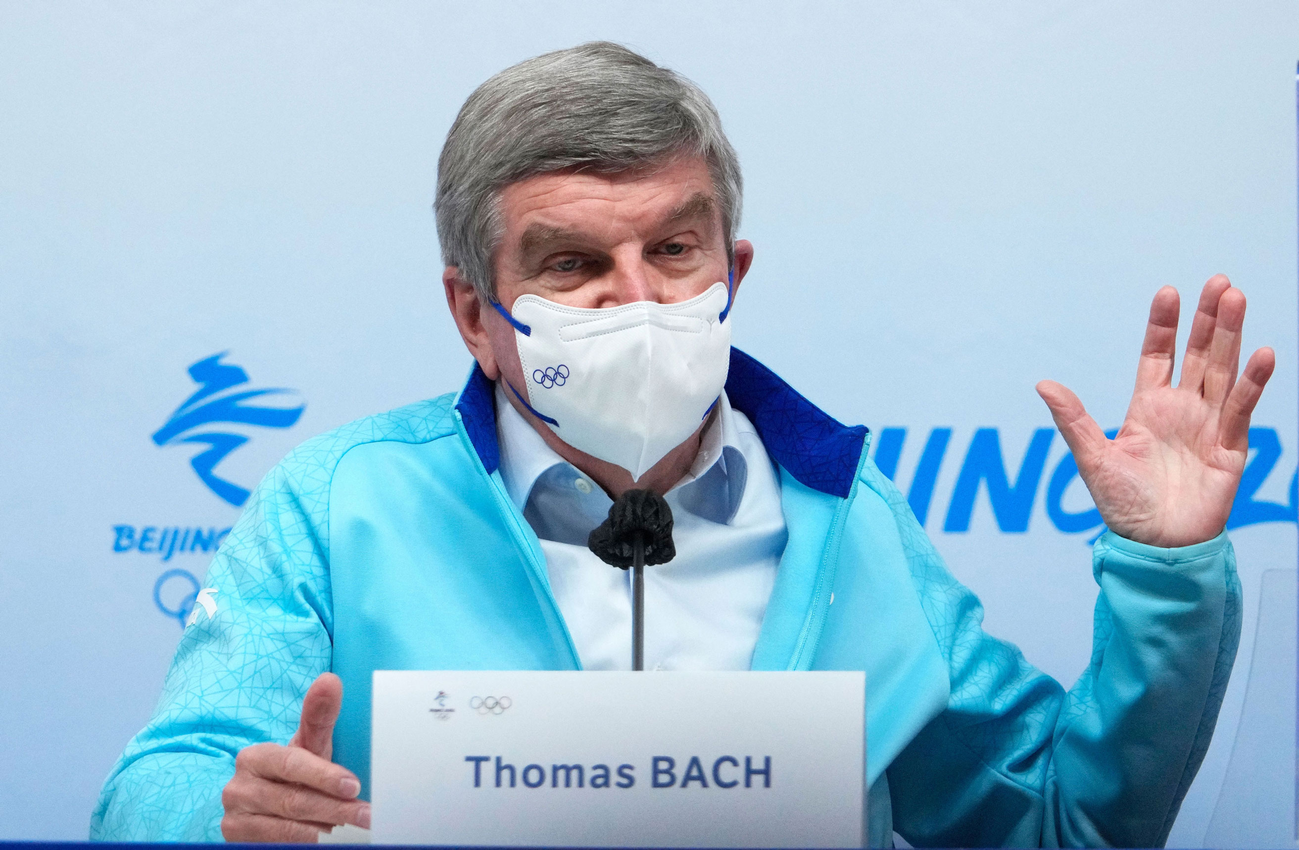 IOC President Thomas Bach talks to the media during a news conference on Friday.