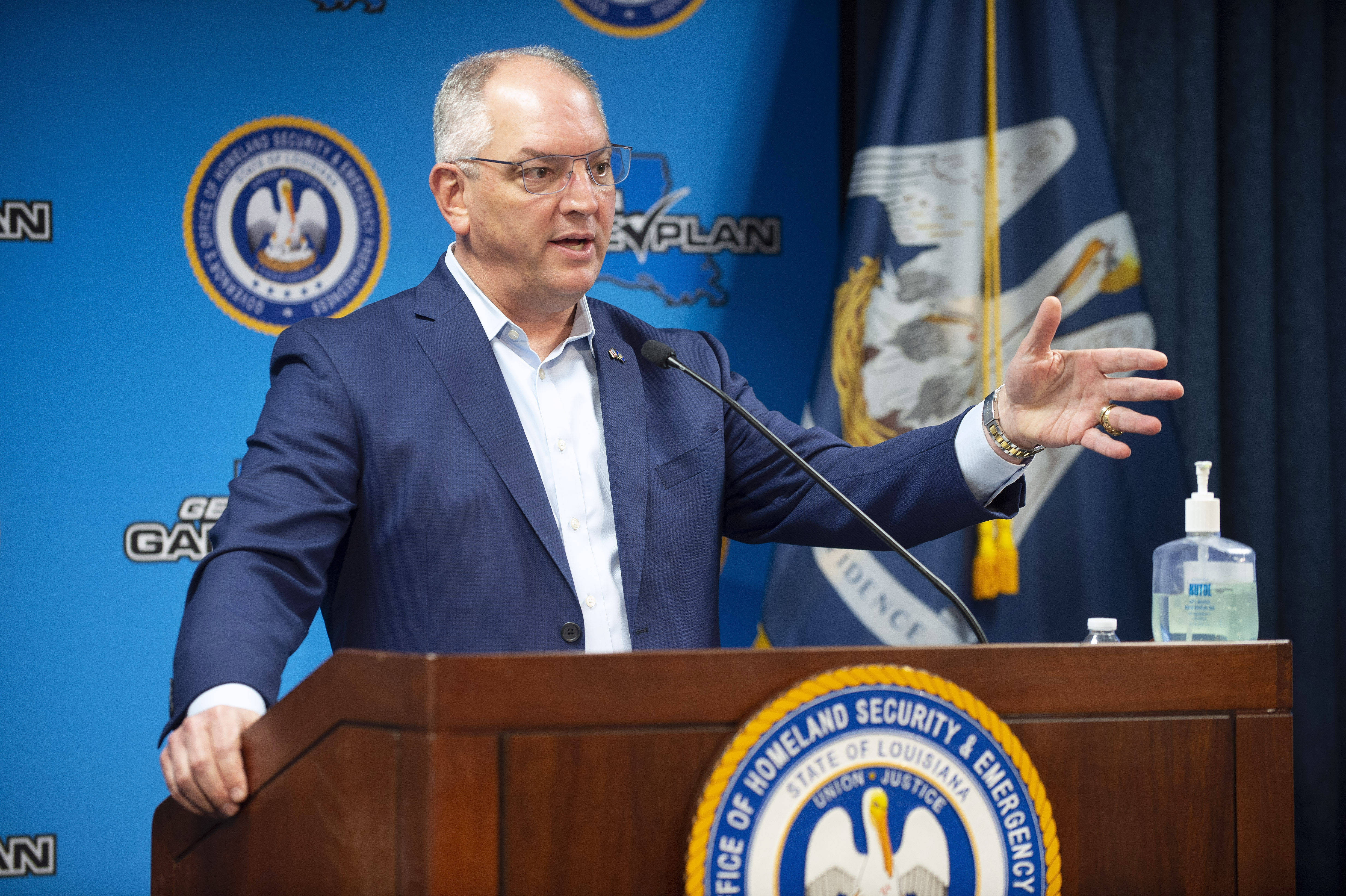 Louisiana Gov. John Bel Edwards speaks during a news conference in Baton Rouge, Louisiana, on June 8.