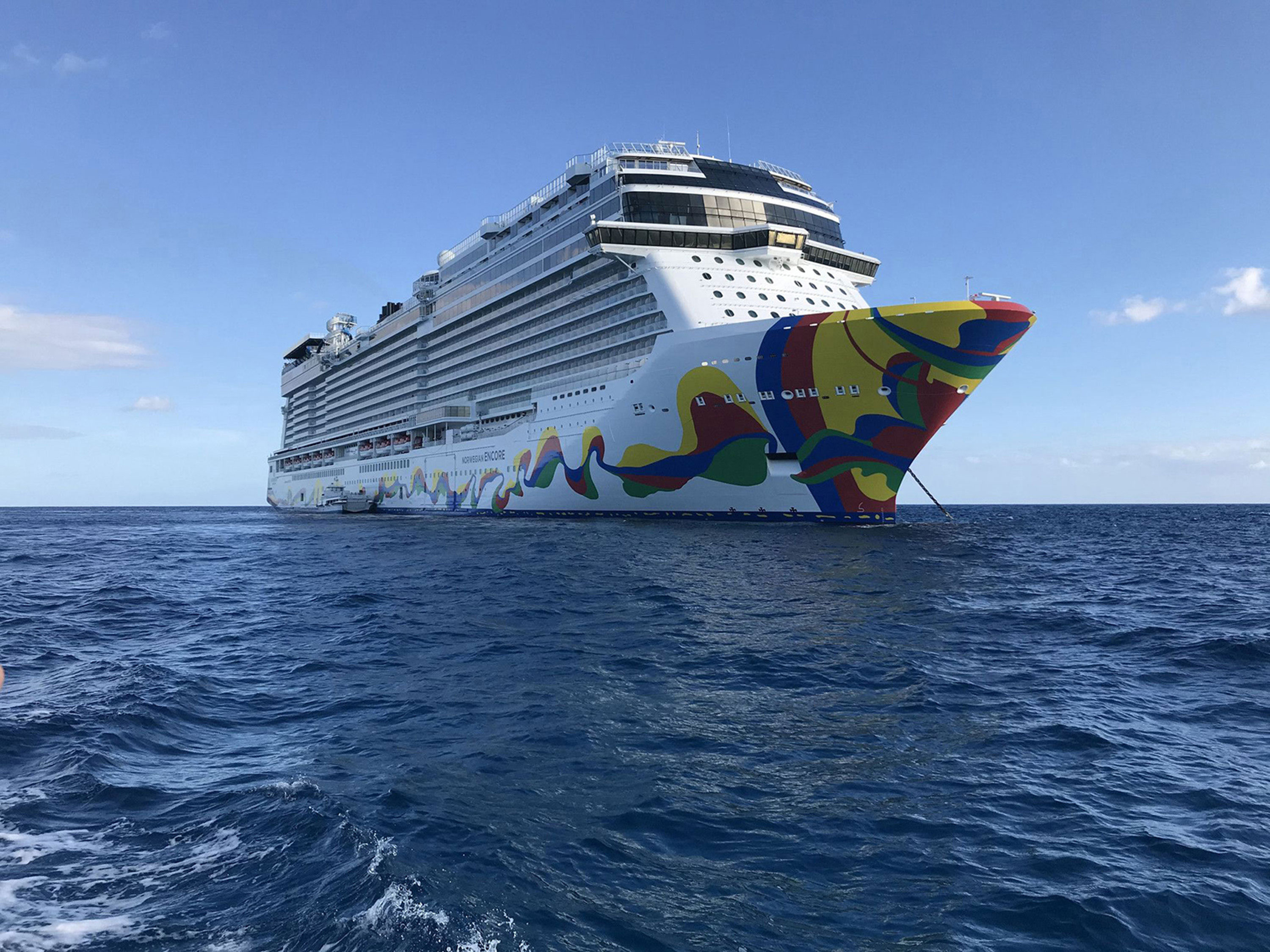 The Norwegian Encore cruise ship is seen during its inaugural sailing in 2019 from PortMiami in Florida.