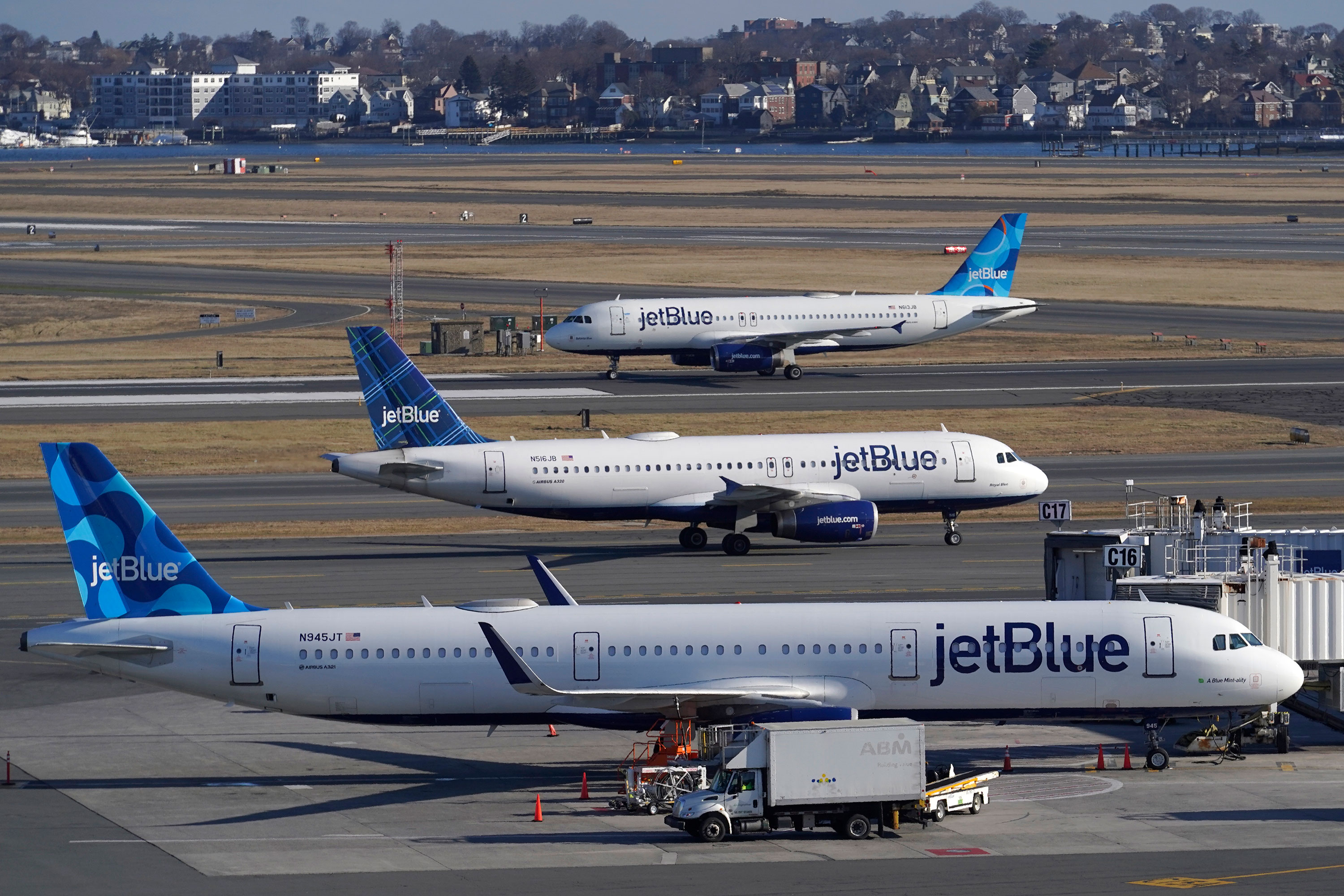 Passenger jets are seen on the tarmac at Logan International Airport in Boston on Wednesday.