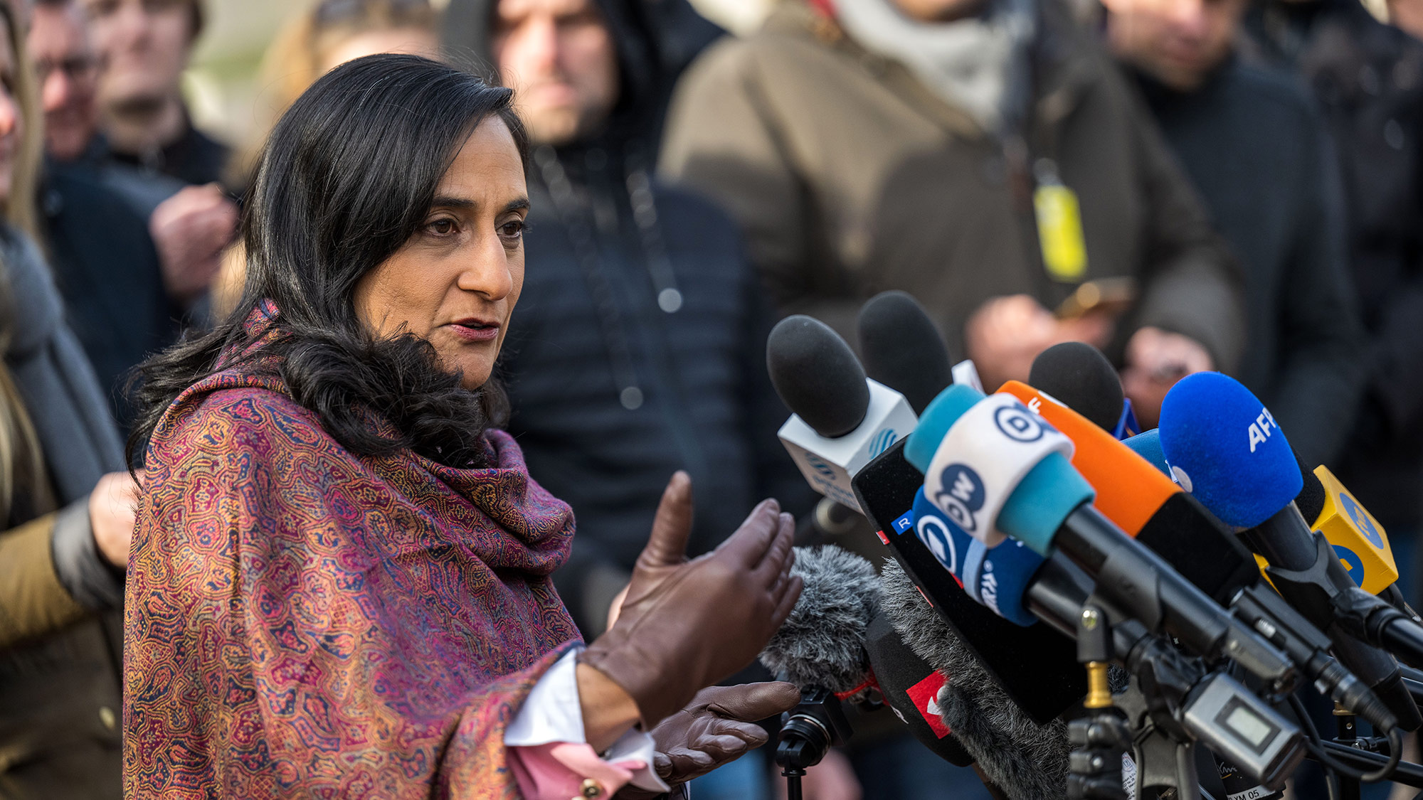 Canadian Defense Minister Anita Anand speaks to the press on January 20, in Ramstein-Miesenbach, Germany. 