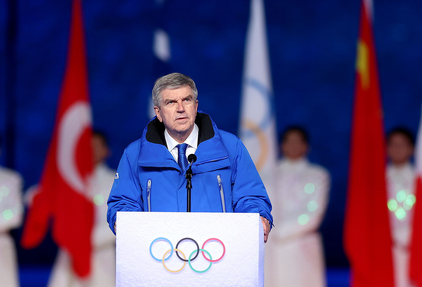 IOC president Thomas Bach delivers a speech during the Closing Ceremony. 