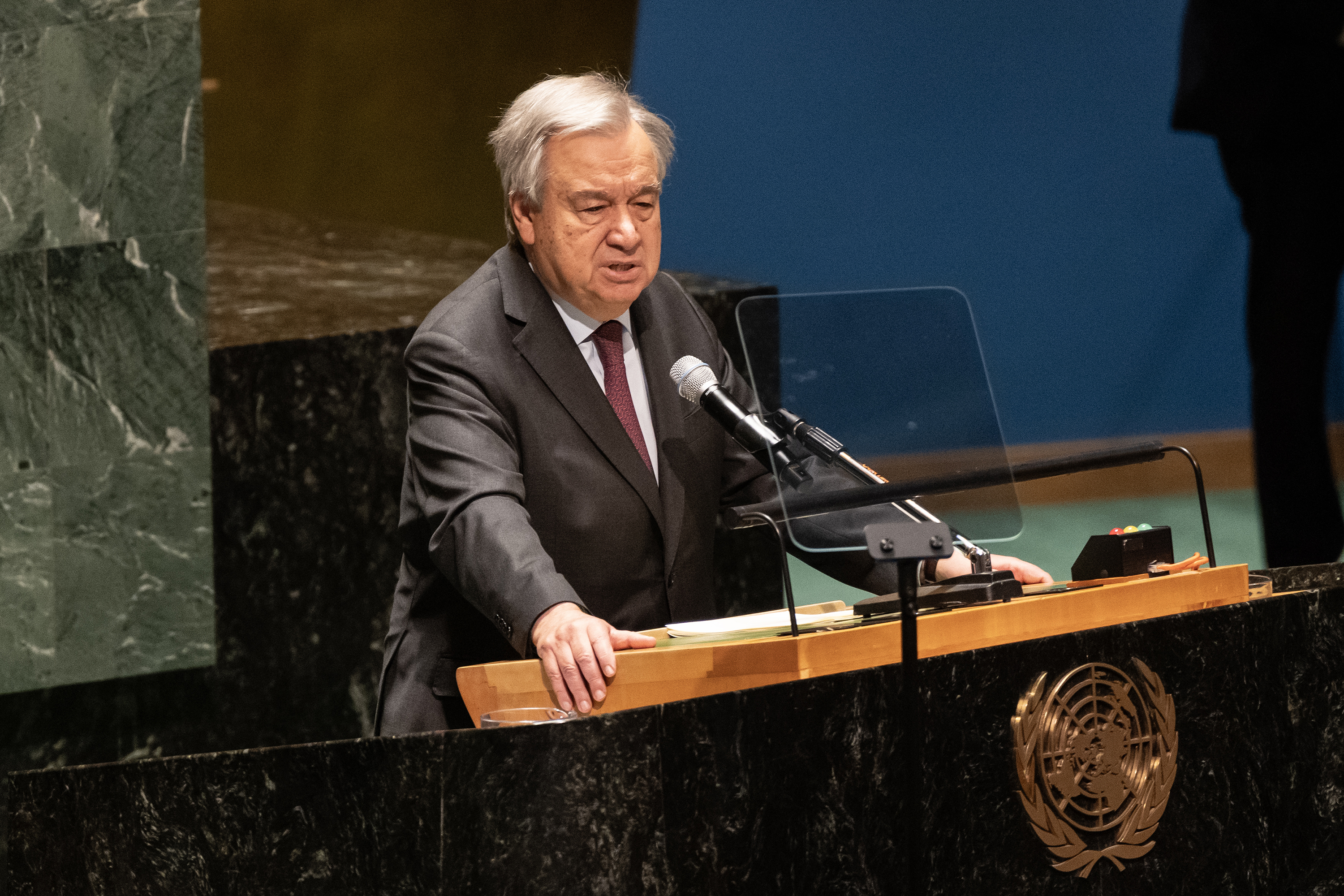The UN chief Antonio Guterres speaks at UN Headquarters in New York, on January 26.