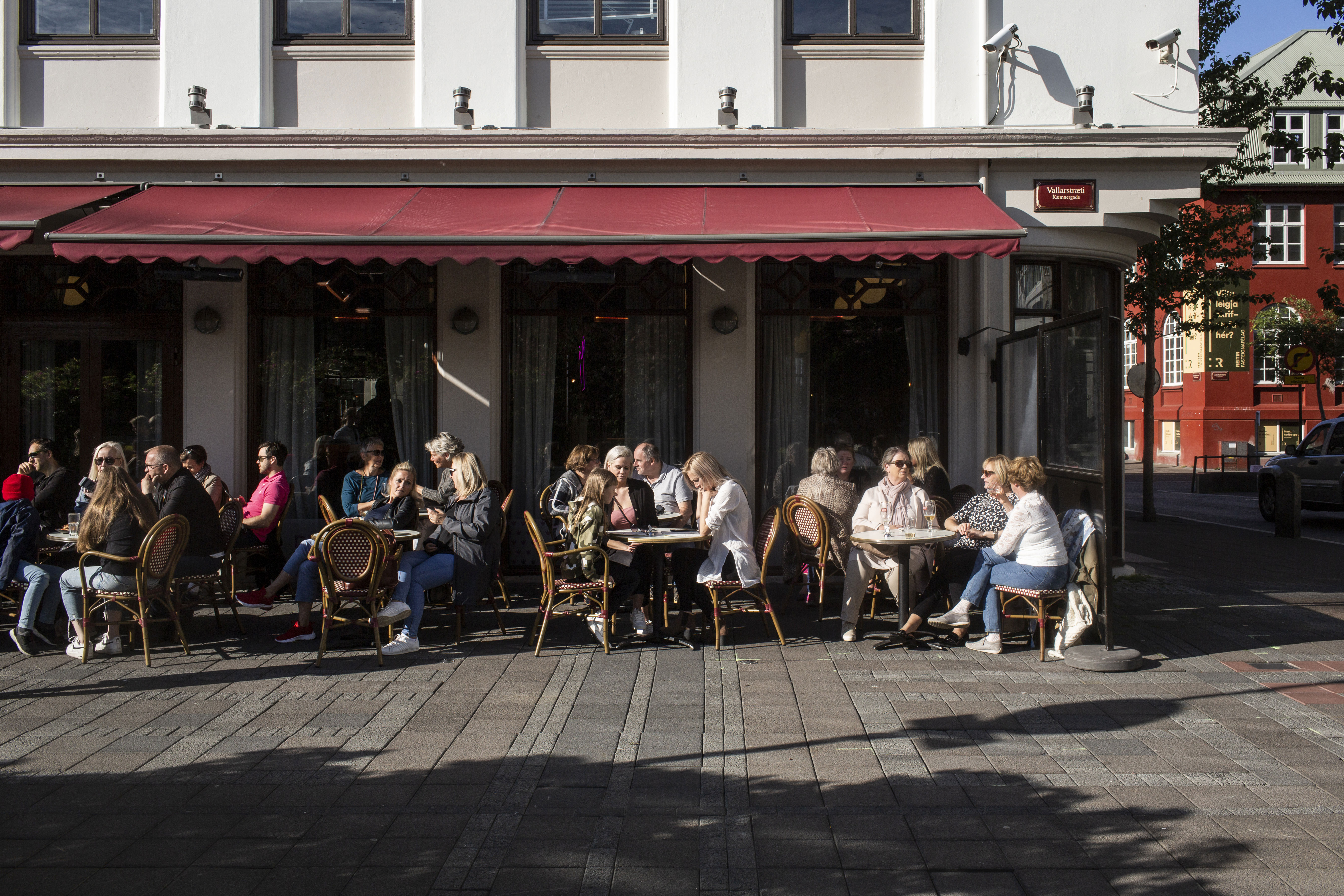 People dine at a restaurant in Reykjavík, Iceland, on July 19.