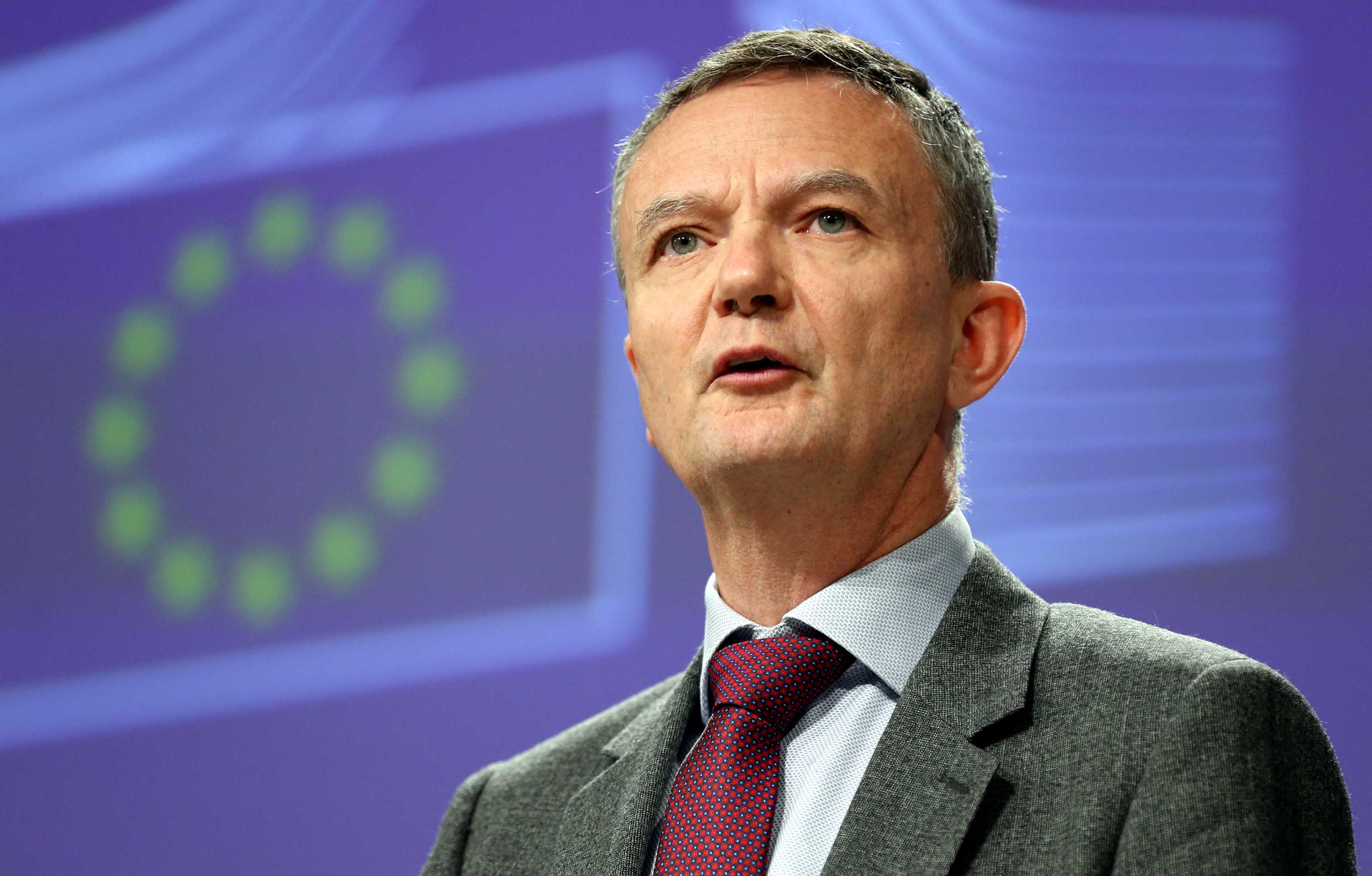 European Commission spokesman Eric Mamer is pictured during a press conference in Brussels, Belgium, in March 2020. 