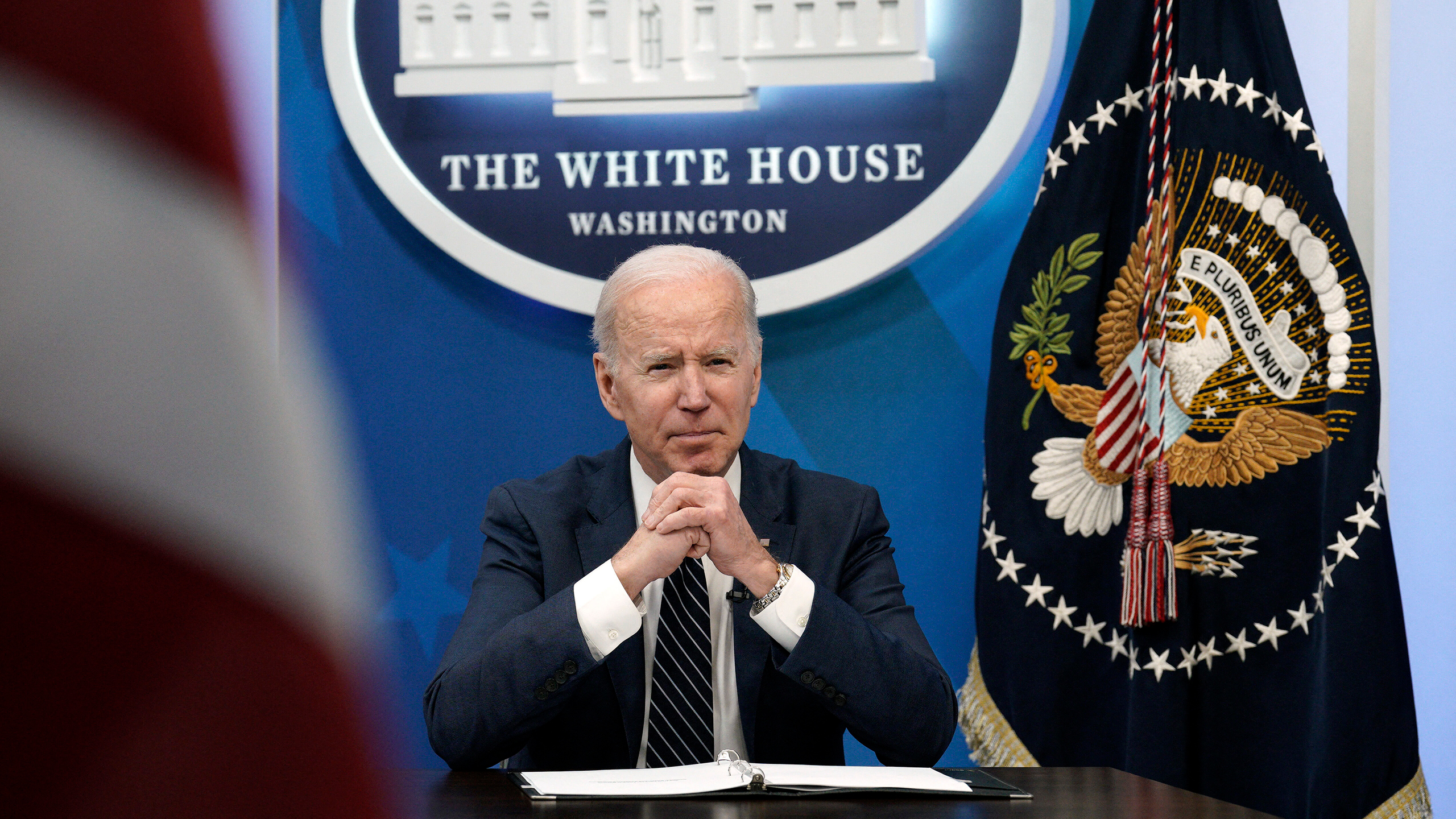 US President Joe Biden attends a meeting at the White House on March 18 in Washington, DC. 