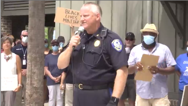 Mount Pleasant Police Chief Carl Ritchie speaks during a protest rally on June 7, 2020