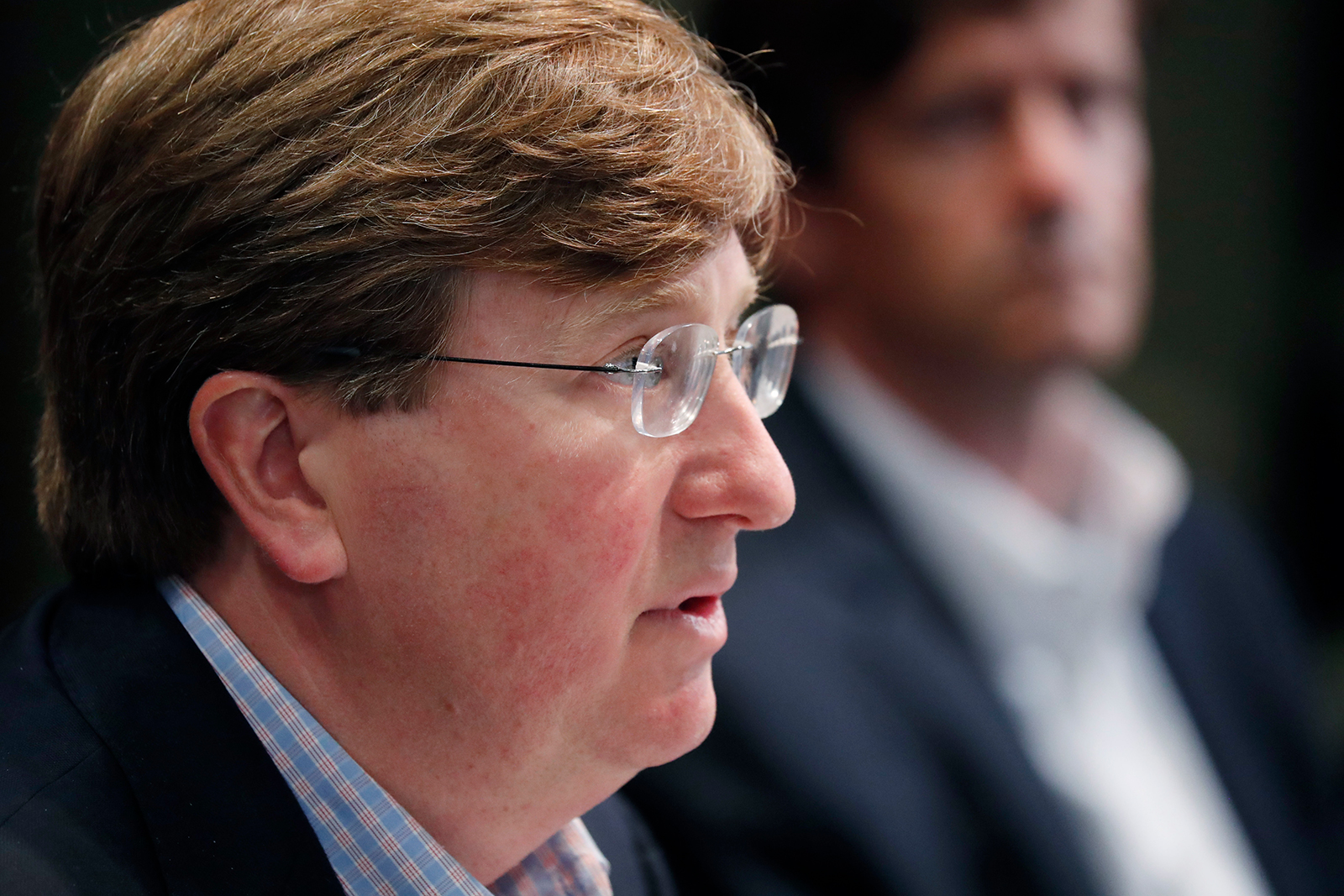 Gov. Tate Reeves responds to a reporter's question during his daily update on the state's response to Covid-19, on May 4 in Jackson, Mississippi.