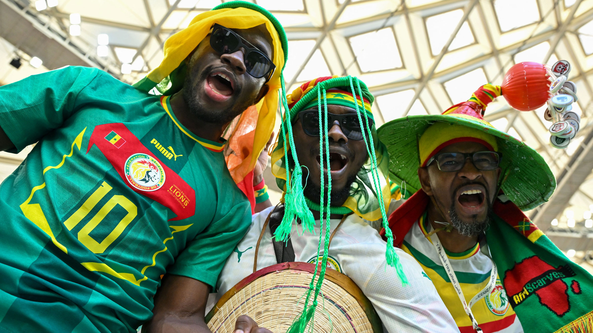 Senegal supporters cheer ahead of Friday's match against Qatar.