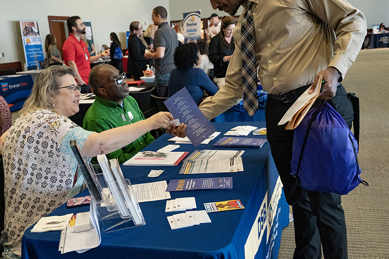 Attendees at a healthcare career fair at Cape Fear Community College in Wilmington, North Carolina, US, on Feb. 28.
