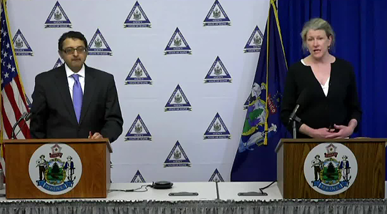  Dr. Nirav Shah, director of the Maine Center for Disease Control and Prevention, and Department of Health and Human Services Commissioner Jeanne Lambrew 