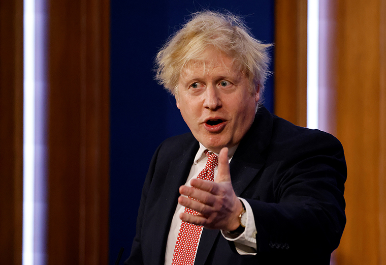  Prime Minister, Boris Johnson speaks during a press conference at the Downing Street Briefing Room on Monday February 21,  in London.