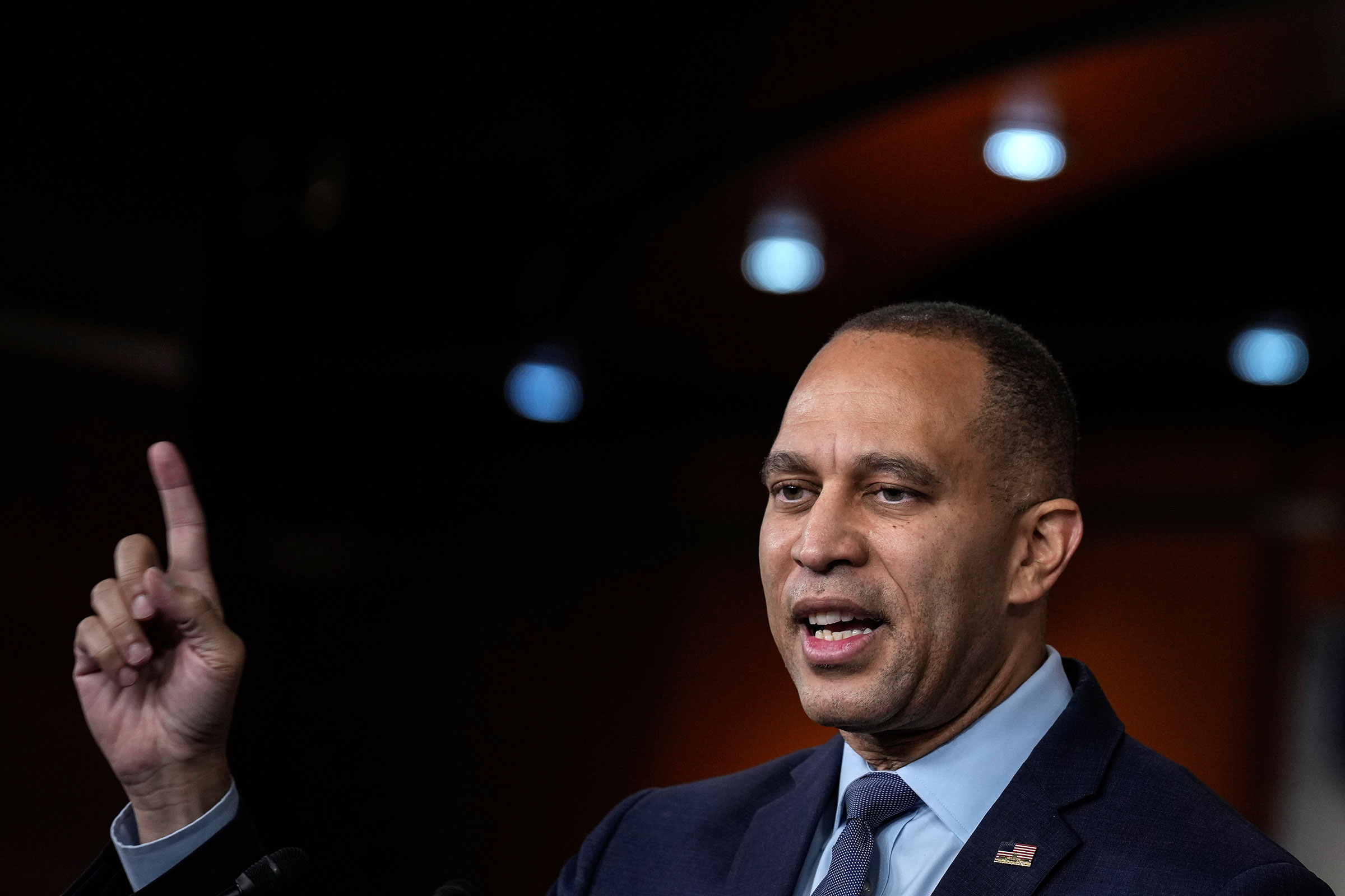 House Minority Leader Hakeem Jeffries speaks during a news conference on Capitol Hill November 9, in Washington, DC. 
