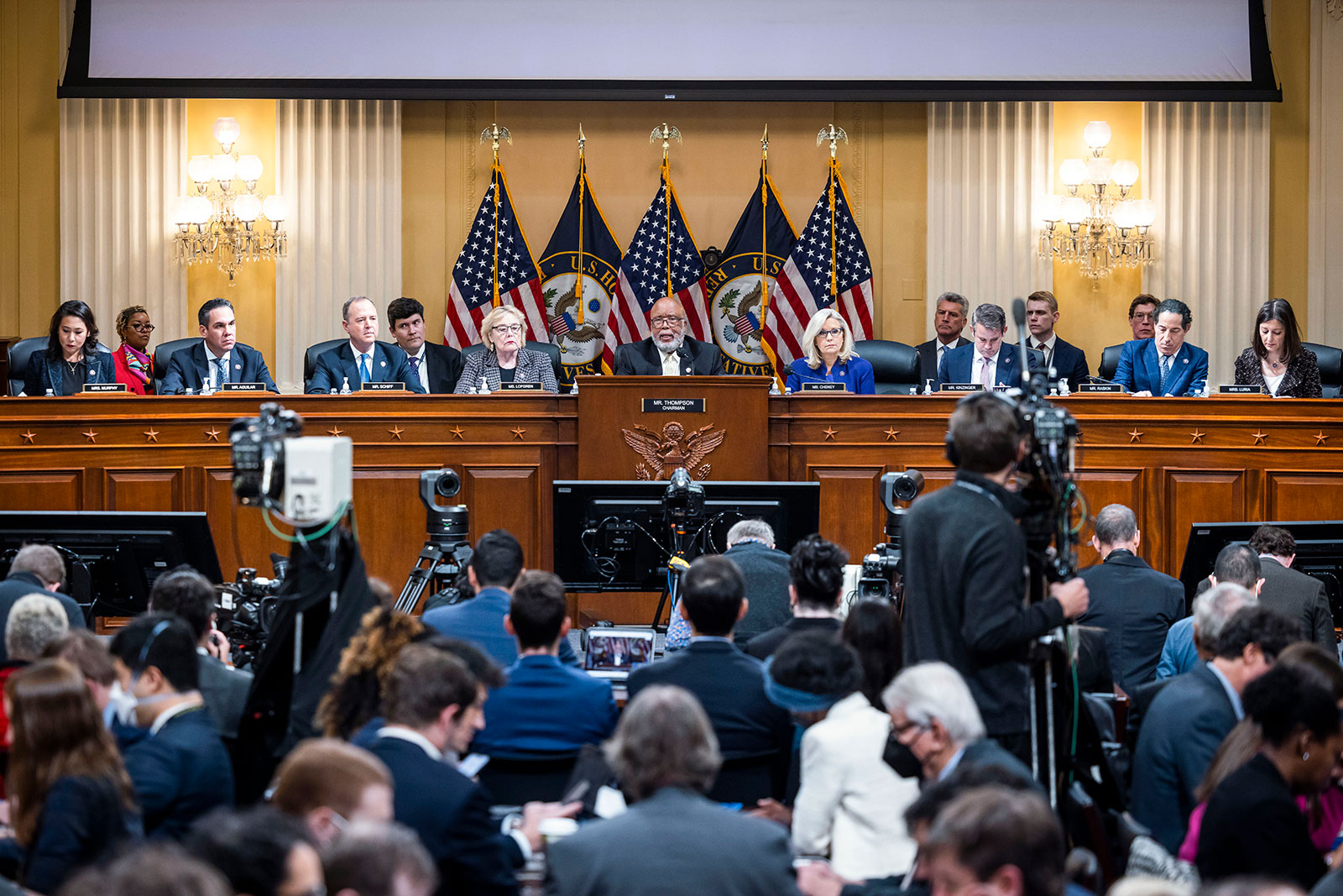 Rep. Bennie Thompson, chair of the House select committee, speaks during their final meeting on Monday. 