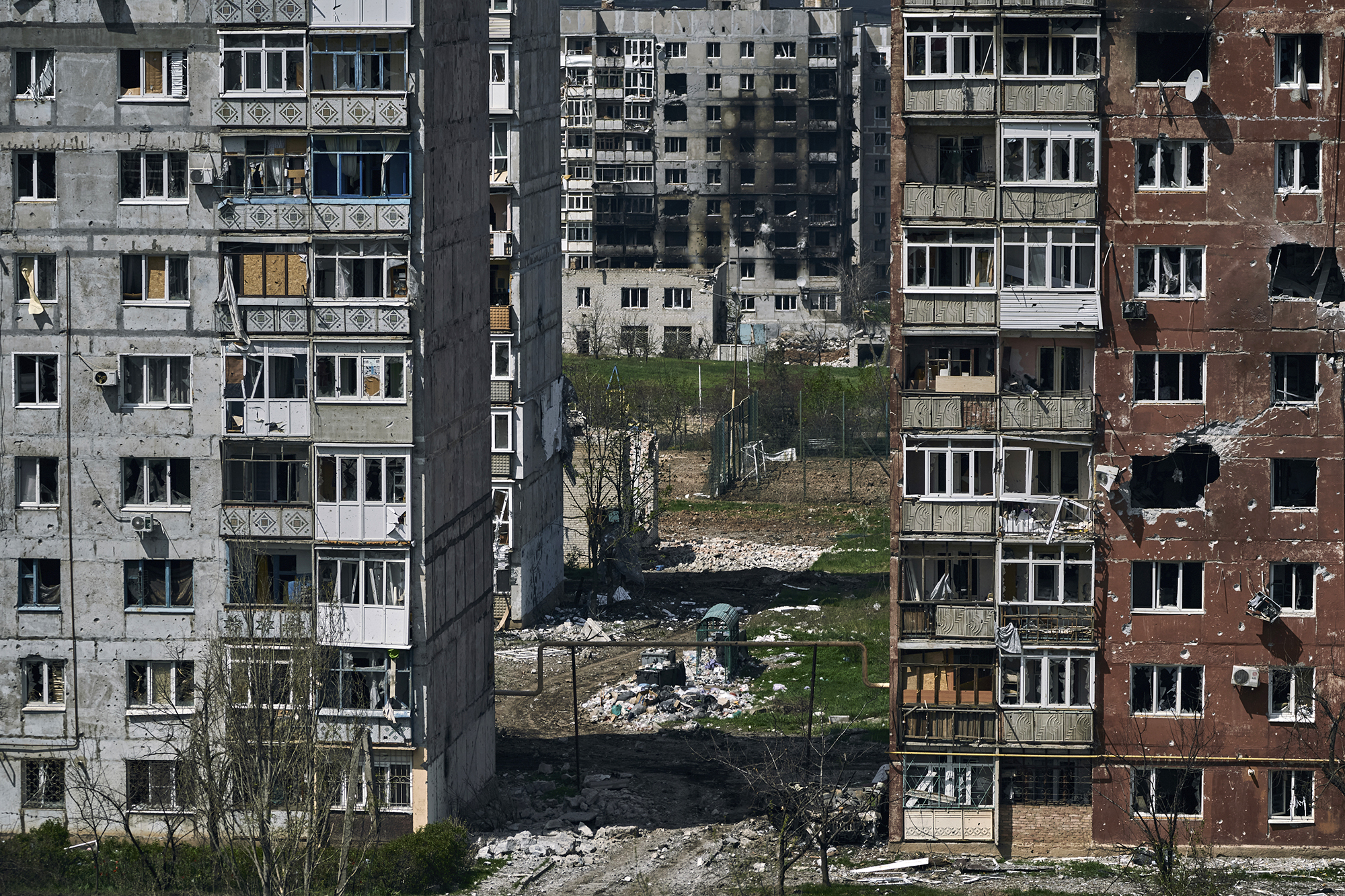 Apartment blocks in Bakhmut in the Donetsk region, Ukraine, on April 26.