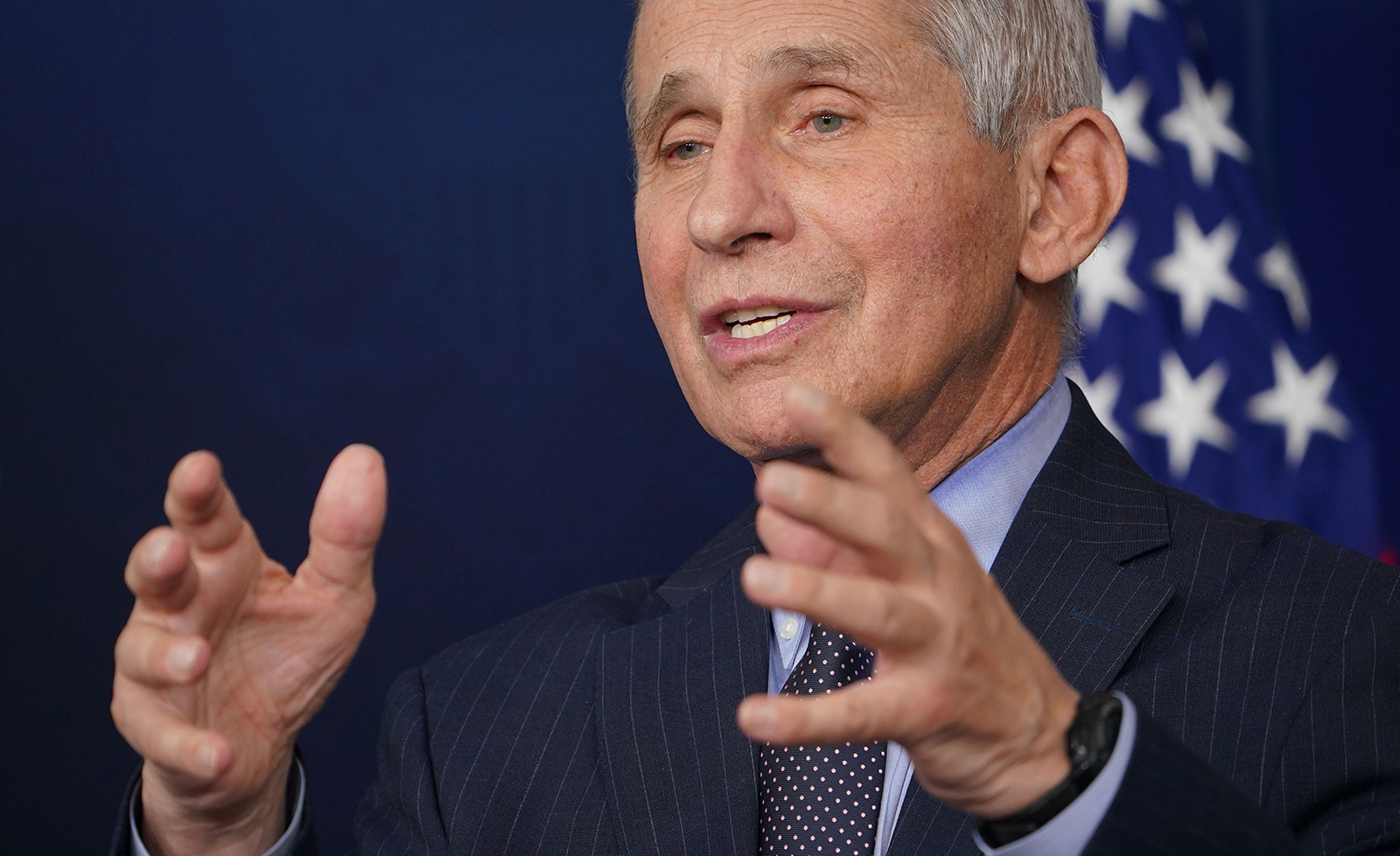 Dr. Anthony Fauci, Director of the National Institute of Allergy and Infectious Diseases, speaks during the daily briefing at the White House in Washington, DC, on January 21.