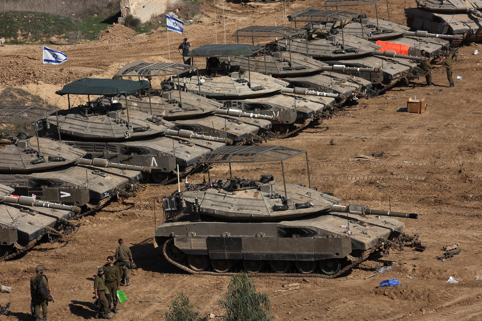 IDF tanks gather on the border with Gaza on Thursday.