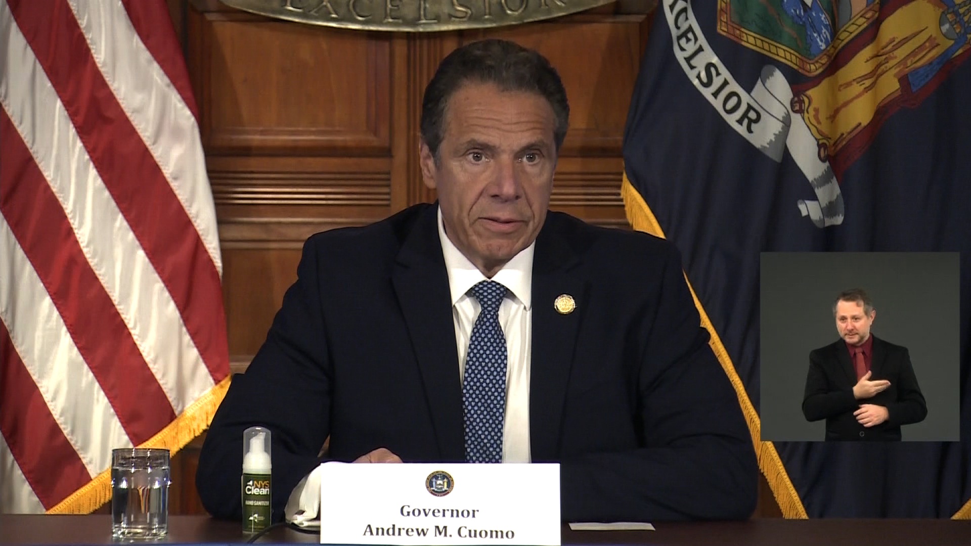 New York Gov. Andrew Cuomo speaks during a coronavirus briefing in Albany, New York, on May 20.