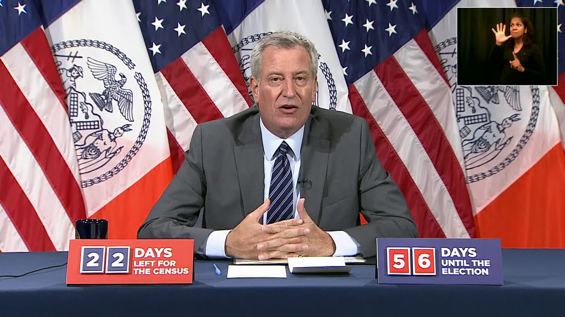 New York City Mayor Bill de Blasio speaks during a press conference in New York on September 8.