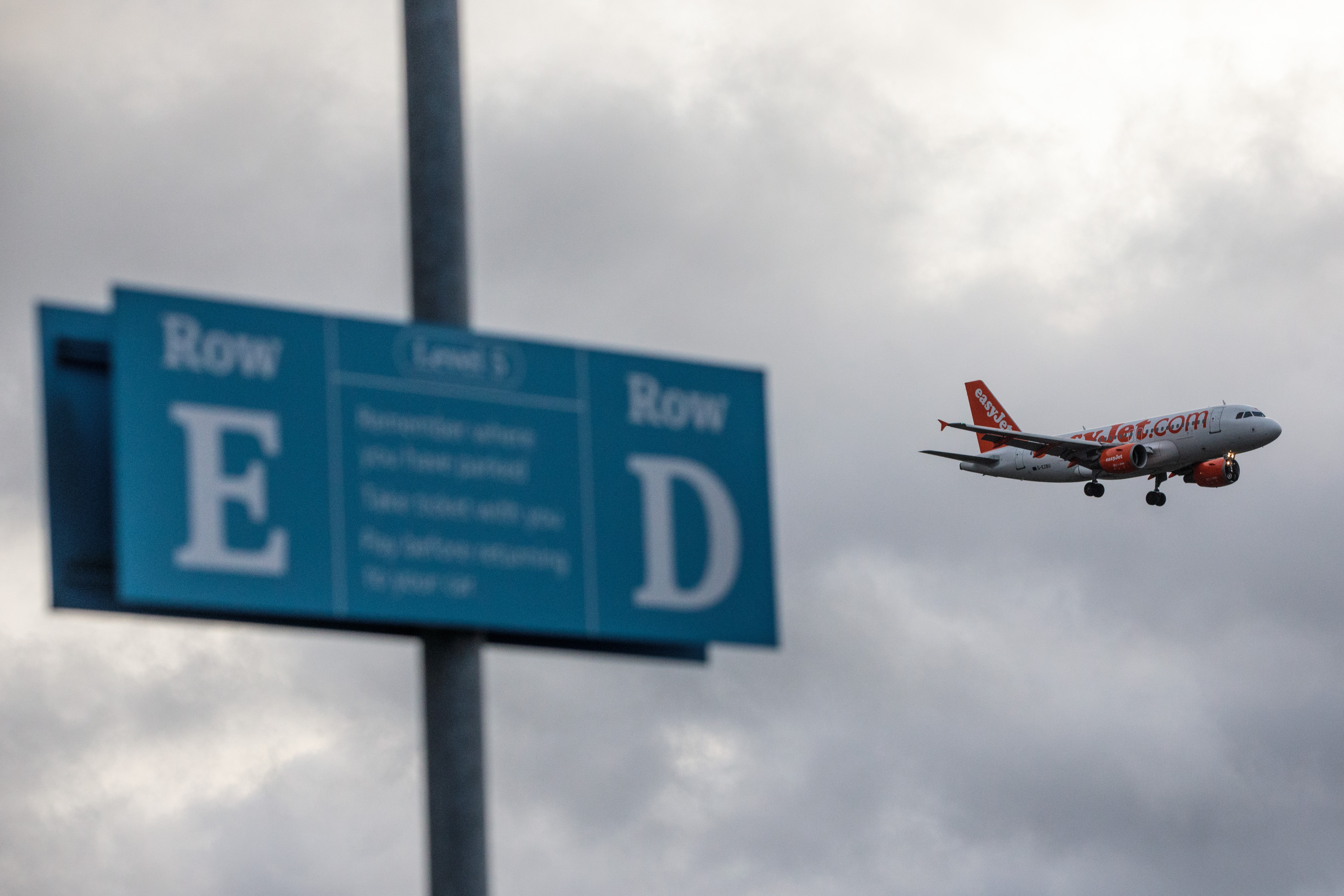 An aircraft comes in to land at Gatwick Airport in London, England.