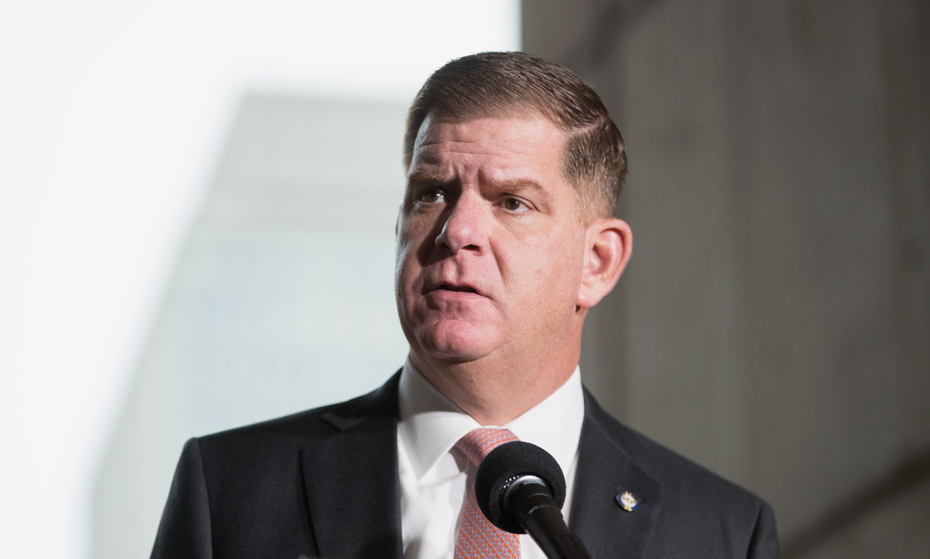 Boston Mayor Marty Walsh speaks at a press conference on March 13 in Boston, Massachusetts. 