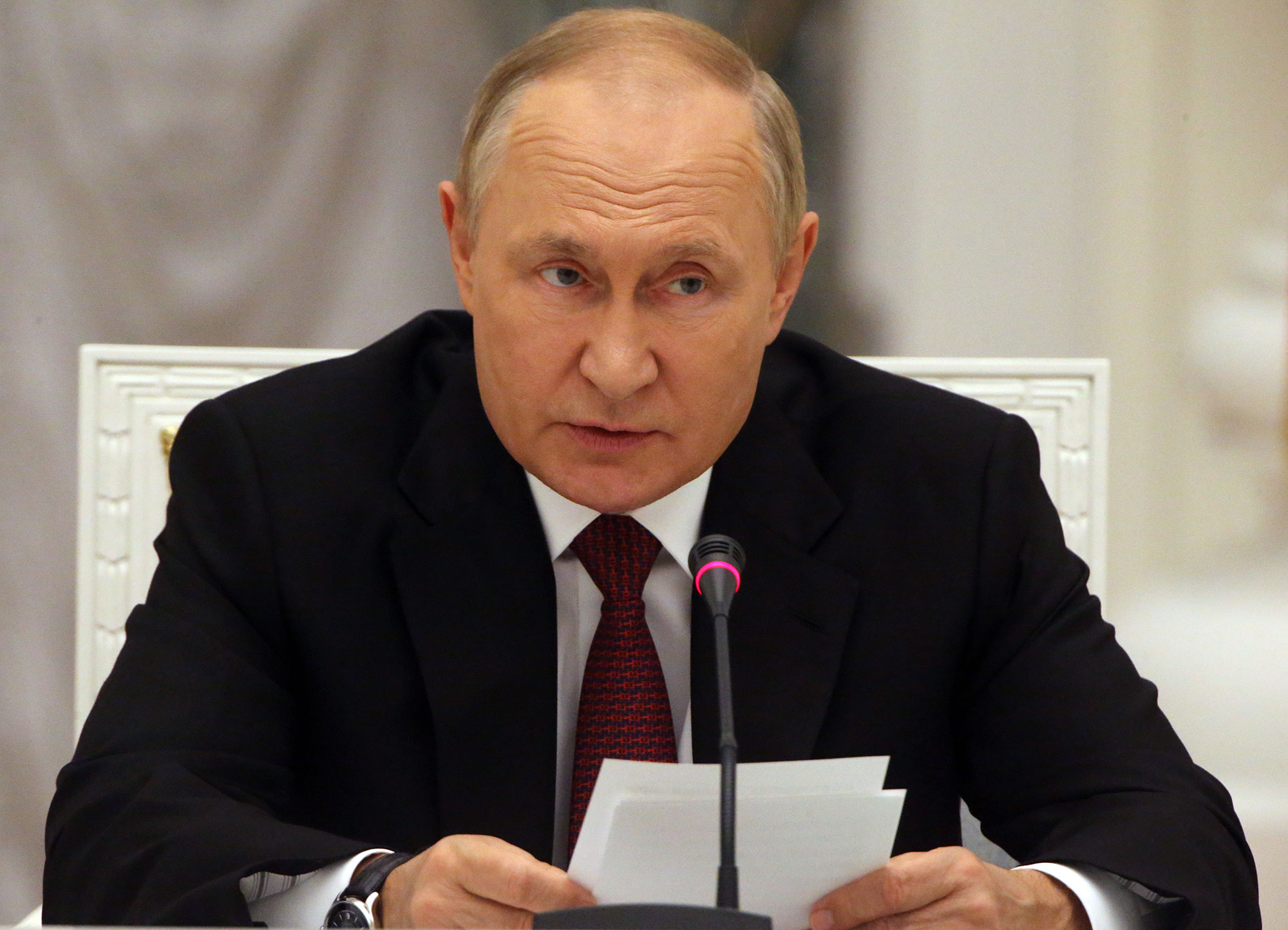 Russian President Vladimir Putin speaks during a meeting on September 20, in Moscow, Russia. 