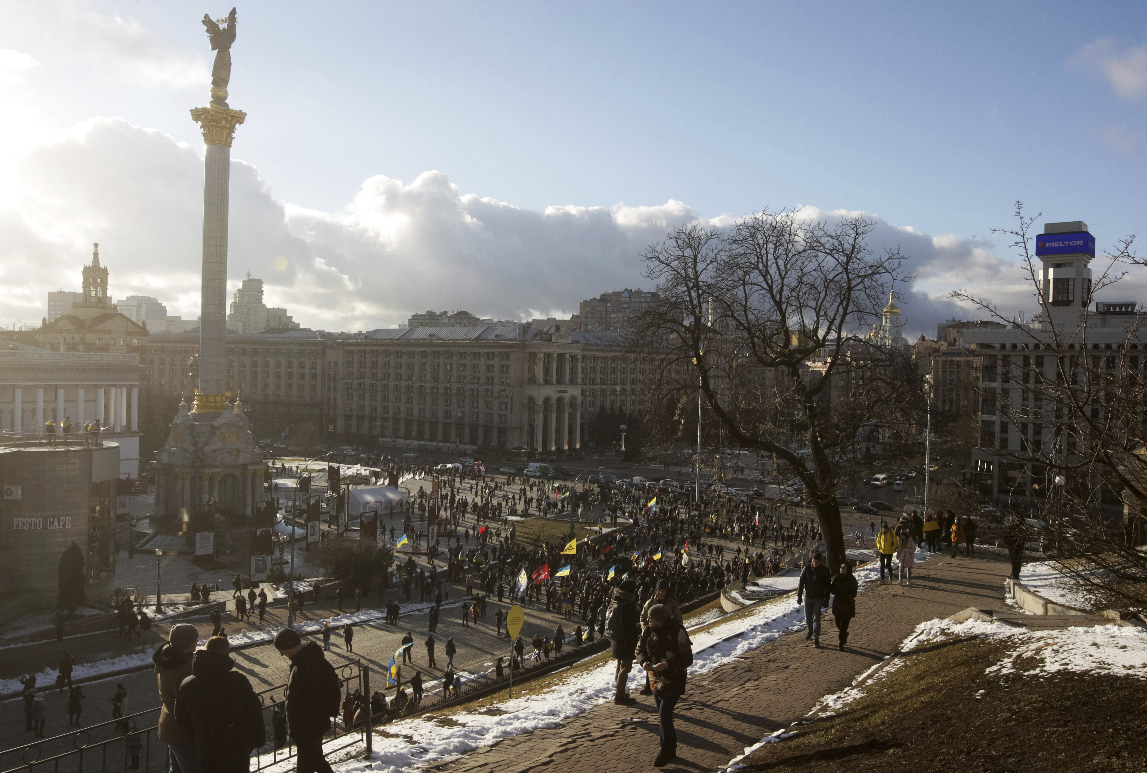 Independence Square in the center of Ukrainian capital Kyiv, on February 12. 