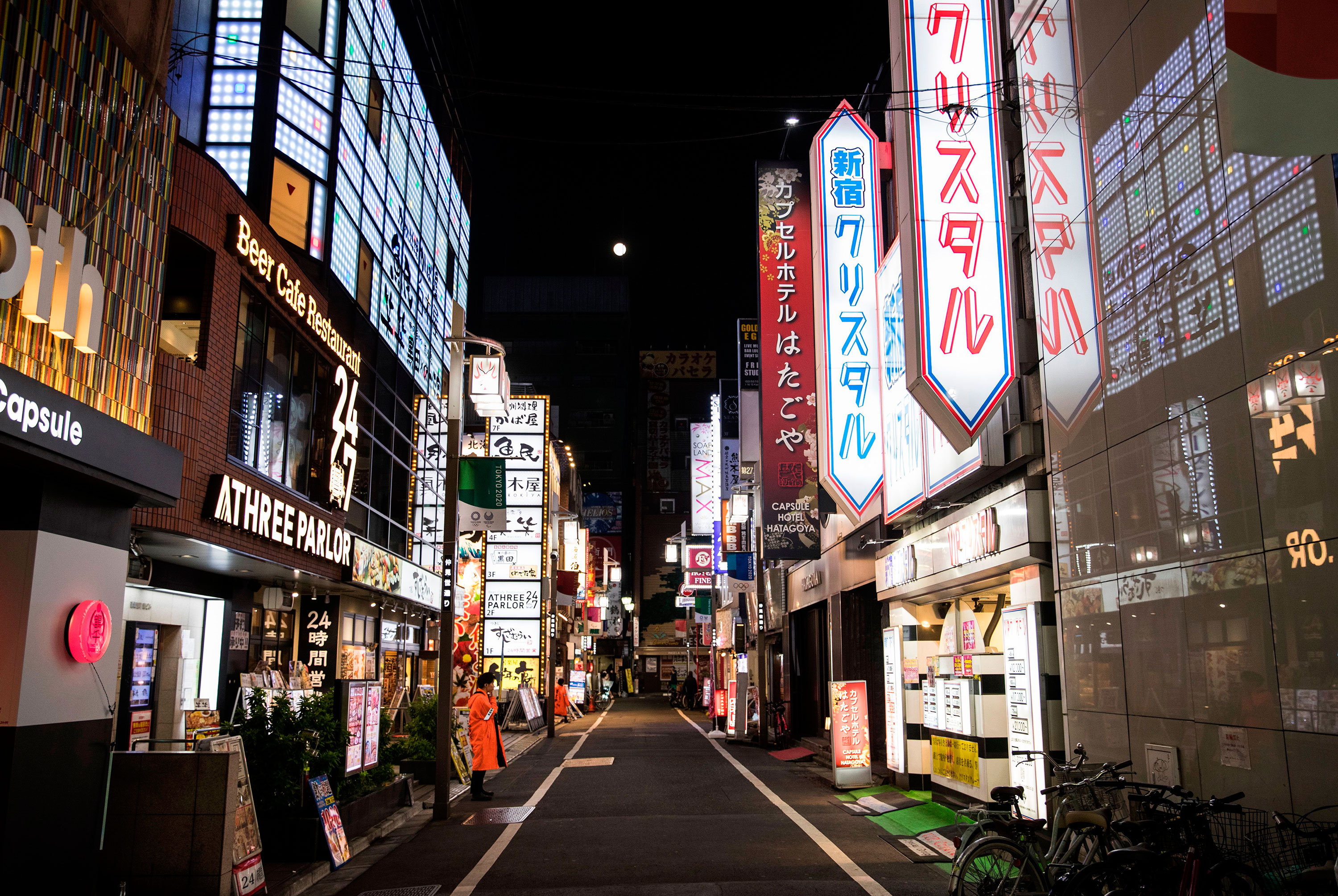 Empty streets are seen in Kabukicho, Tokyo's entertainment district, on April 7.