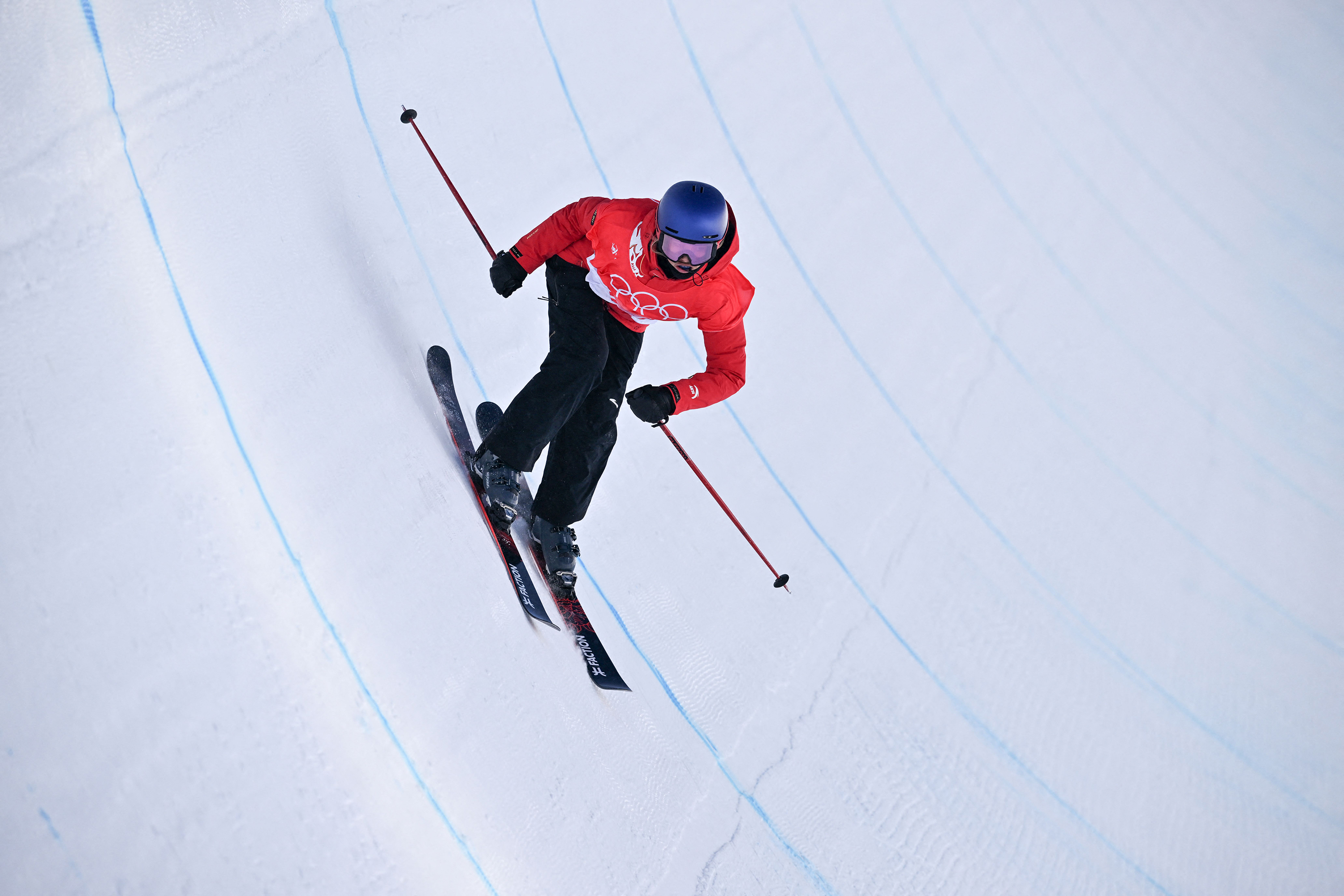 China's Eileen Gu competes in the freestyle skiing women's freeski halfpipe final run on Friday.