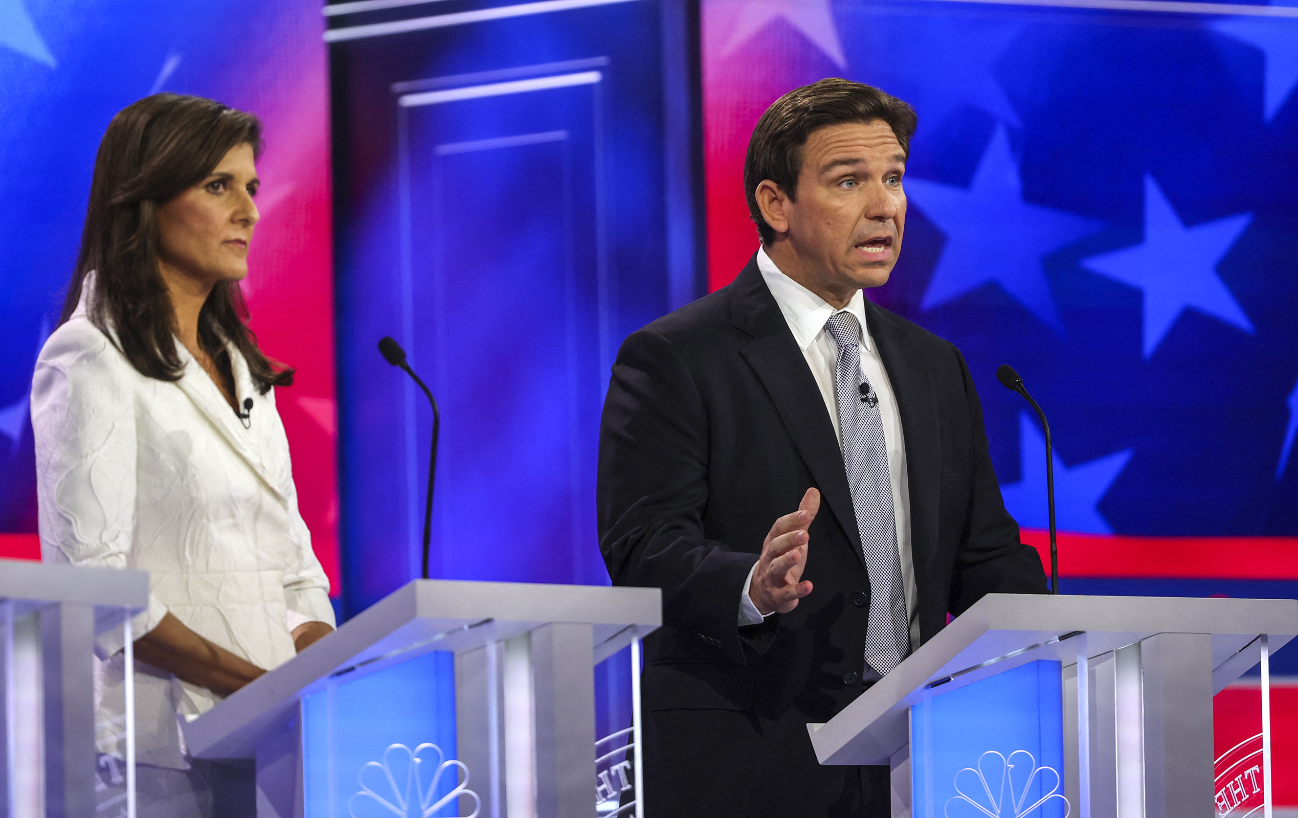 Florida Gov. Ron DeSantis speaks at the third Republican presidential debate on Wednesday in Miami.