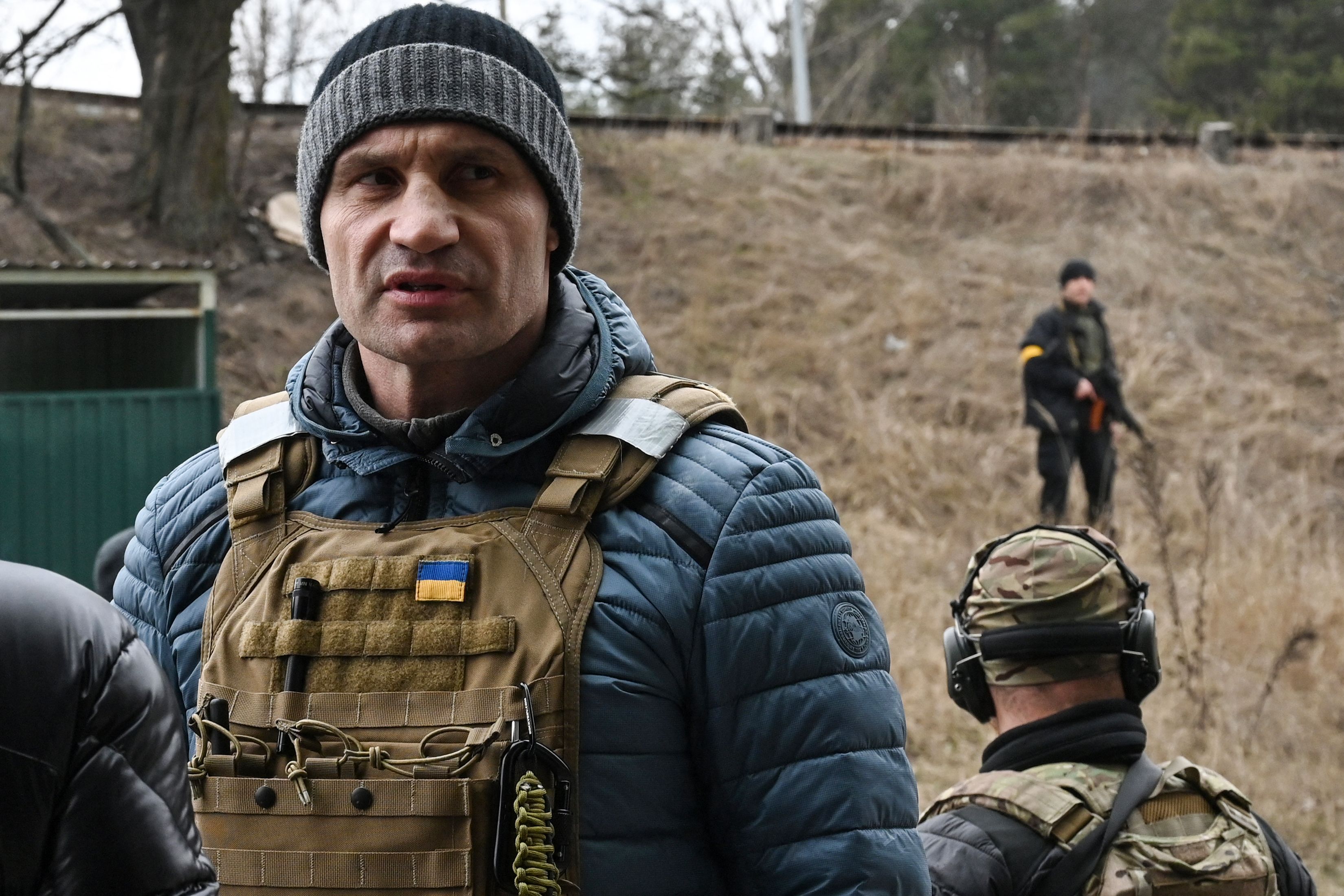 Kyiv mayor Vitali Klitschko visits a check-point on the outskirts of Kyiv, Ukraine, on March 6.