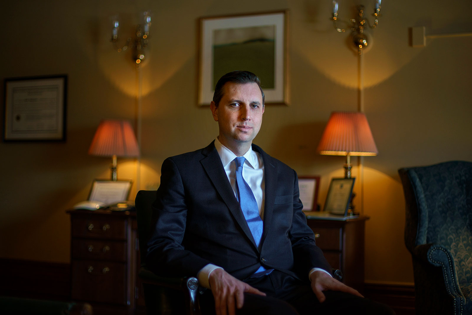 Seth Magaziner is photographed in his office in Providence, Rhode Island on February 7. 