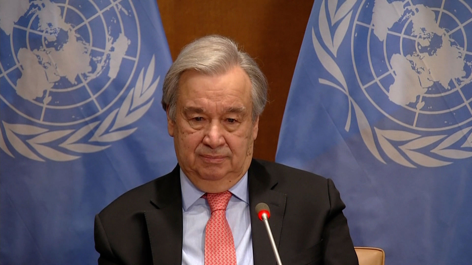 UN Secretary General António Guterres speaks via video during the Munich Security Conference on February 19.