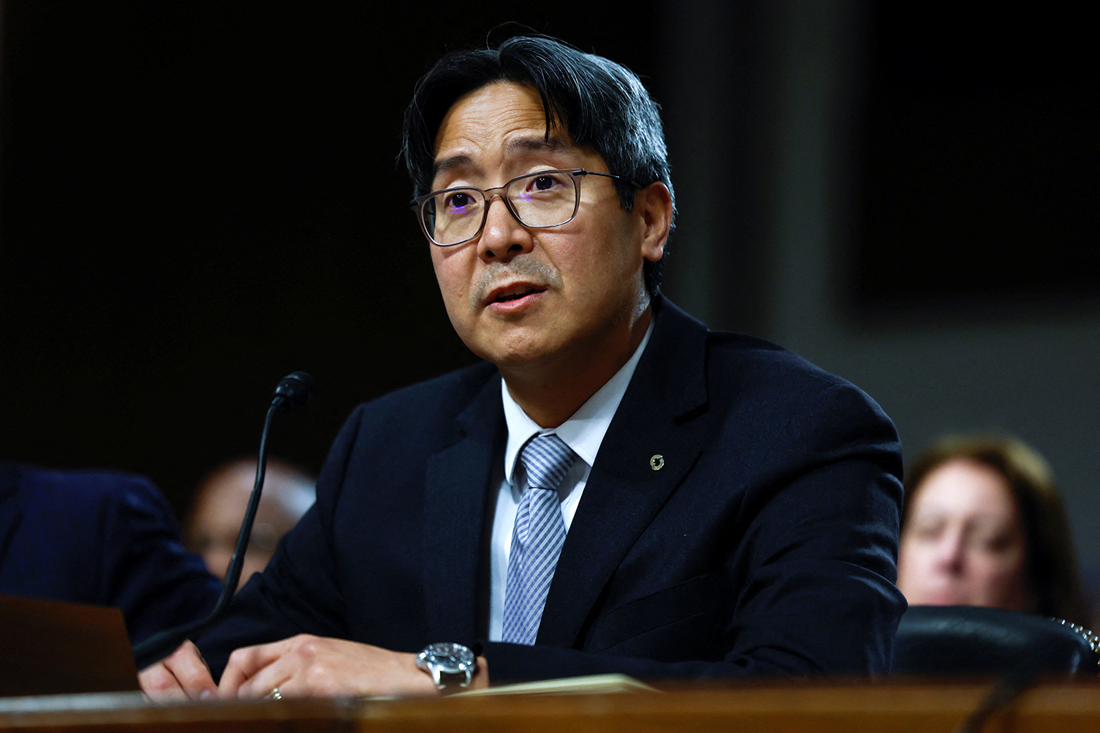Acting Comptroller of the Currency, Michael Hsu, testified before a Senate Banking, Housing, and Urban Affairs Committee hearing in the wake of recent bank failures, on Capitol Hill in Washington today.