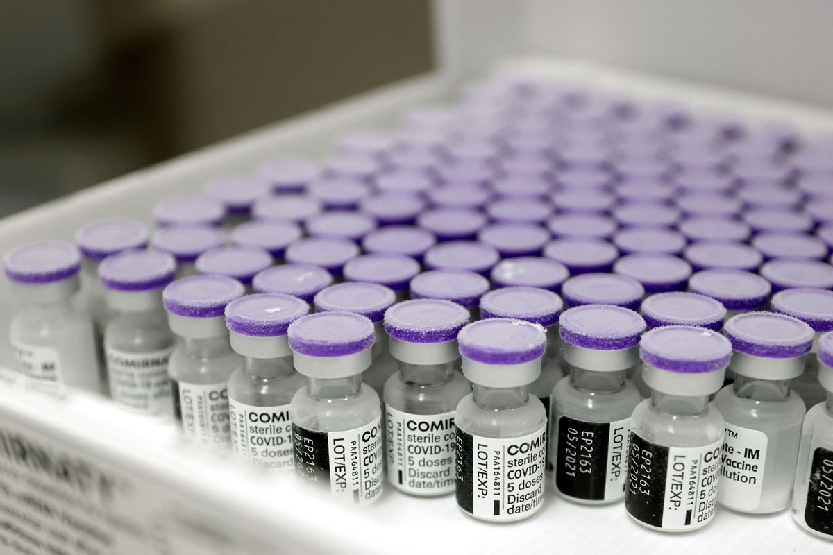 Vials of the Pfizer-BioNTech Covid-19 vaccine at Kanto Rosai Hospital in Kanagawa Prefecture, Japan, on March 4.