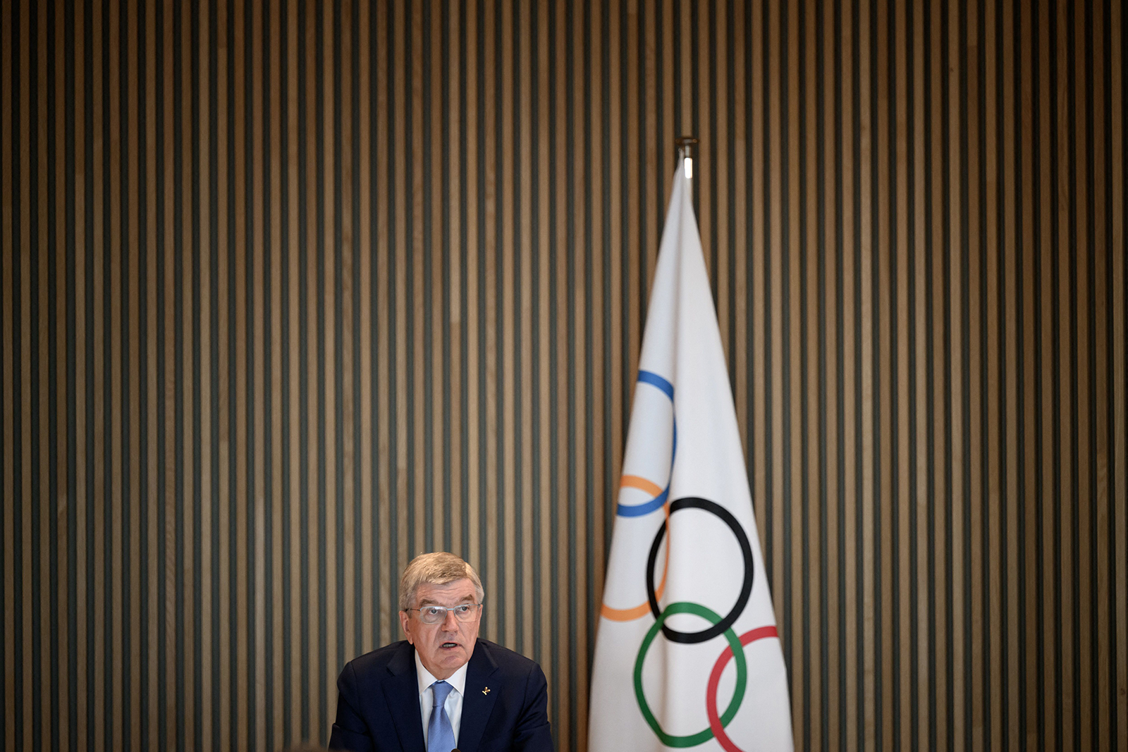 Thomas Bach speaks during an IOC executive board meeting in Lausanne, Switzerland, on March 28.