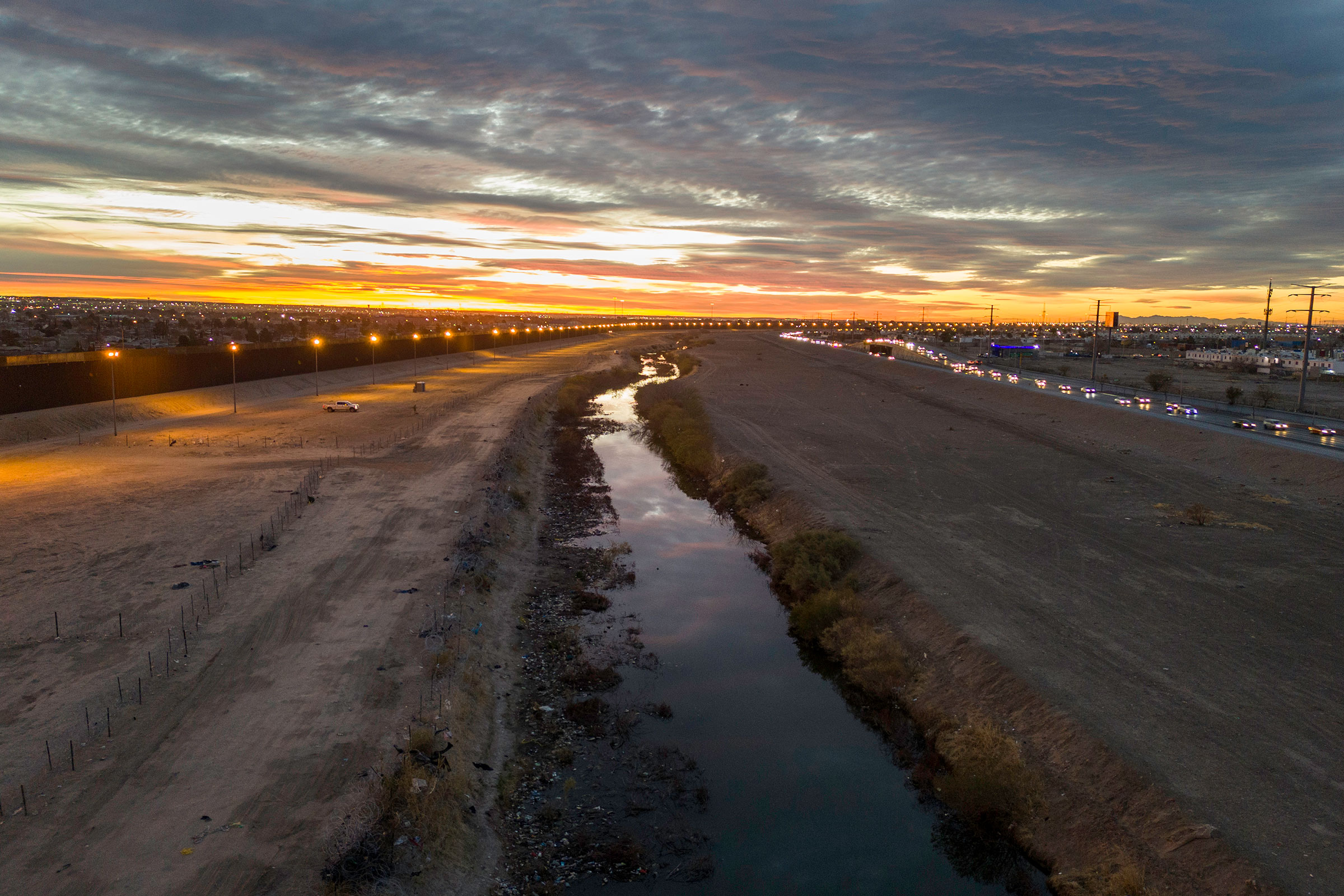 The Rio Grande divides El Paso, Texas, left, from Ciudad Juarez, Mexico on February 1. 