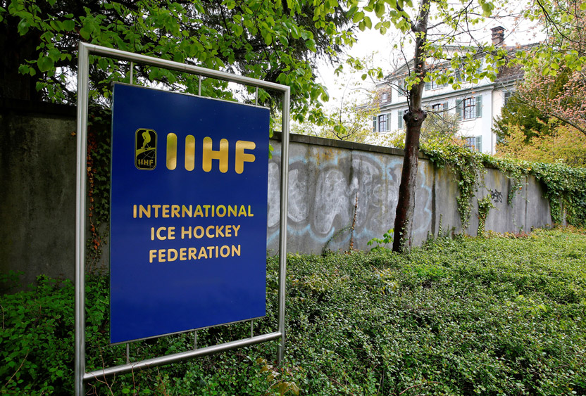 In this file photo from April 26, 2016, the headquarters of the International Ice Hockey Federation is seen in Zurich, Switzerland.