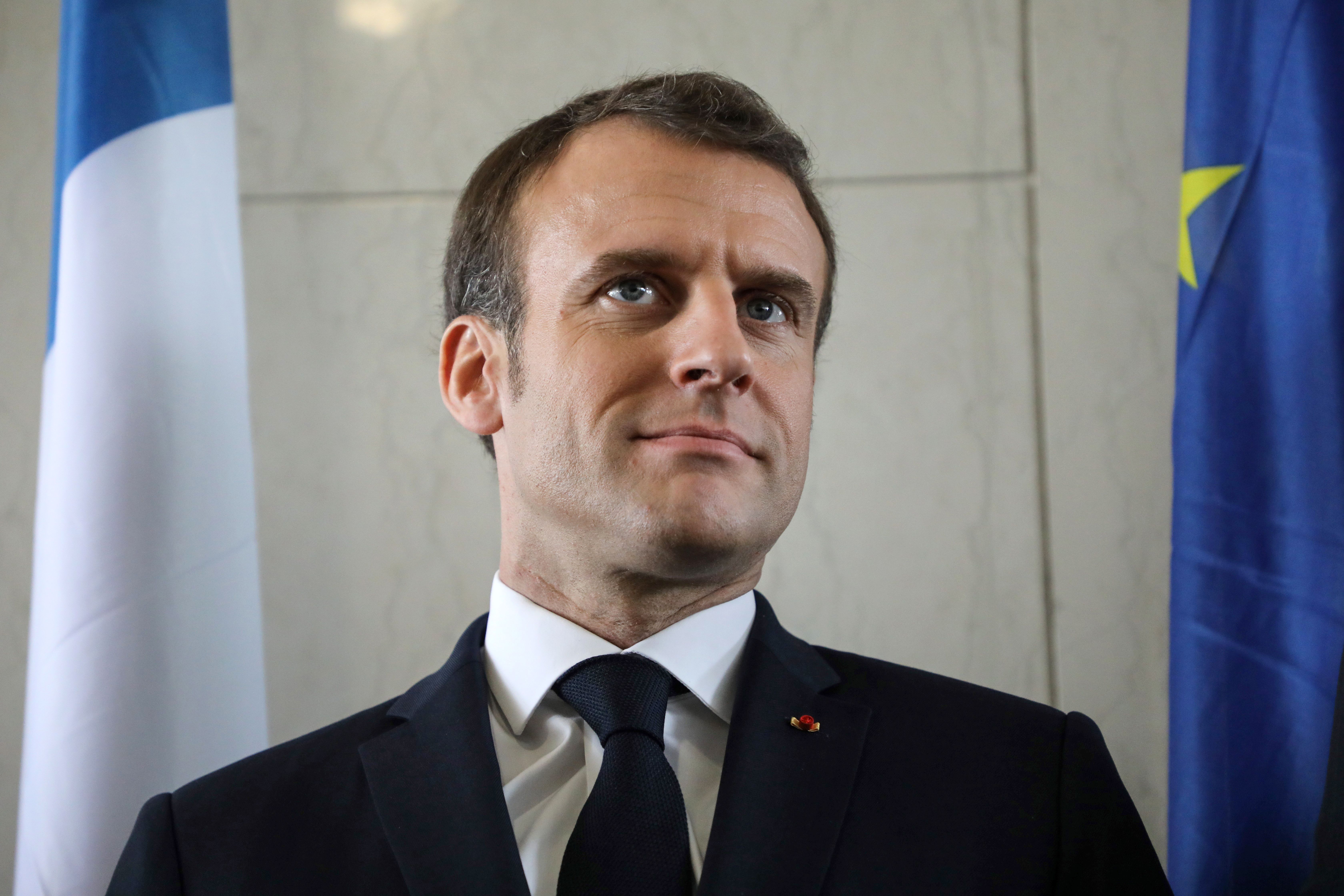 French President Emmanuel Macron at a press conference following a meeting at the African Union (AU) headquarters in Addis Ababa, on March 13. 