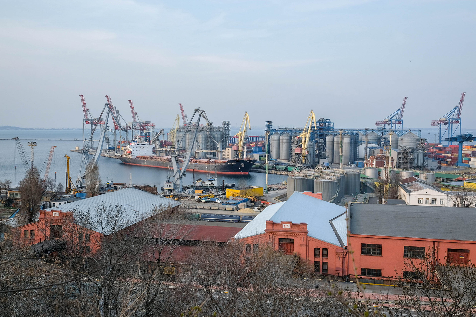 Odesa's port stands on the shore of the Odessa Gulf of the Black Sea and is the largest commercial sea port of Ukraine, pictured on March 30.