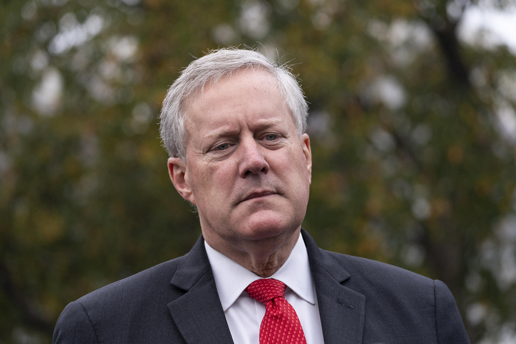 White House chief of staff Mark Meadows speaks with reporters at the White House, on Wednesday, October 21, in Washington.