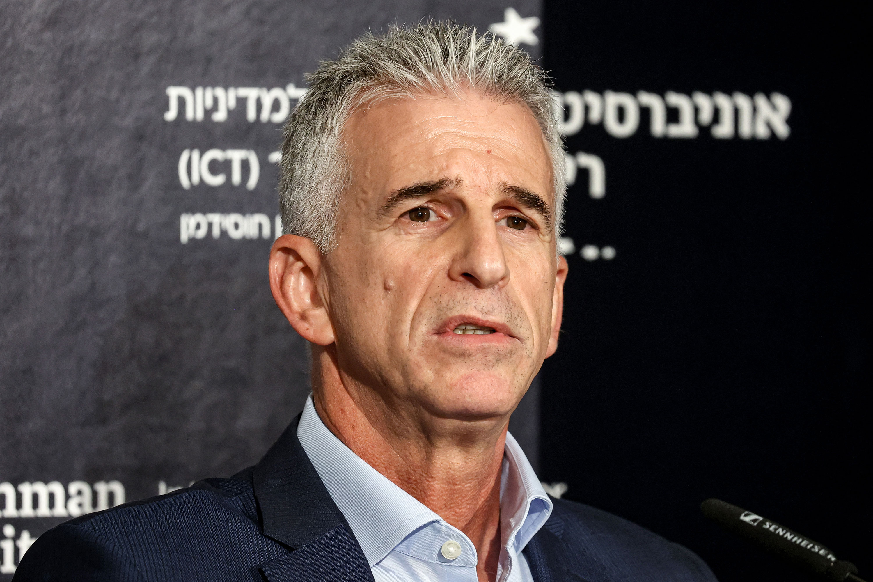 Mossad Director David Barnea speaks at a summit in Herzliya, Israel, on September 10. 