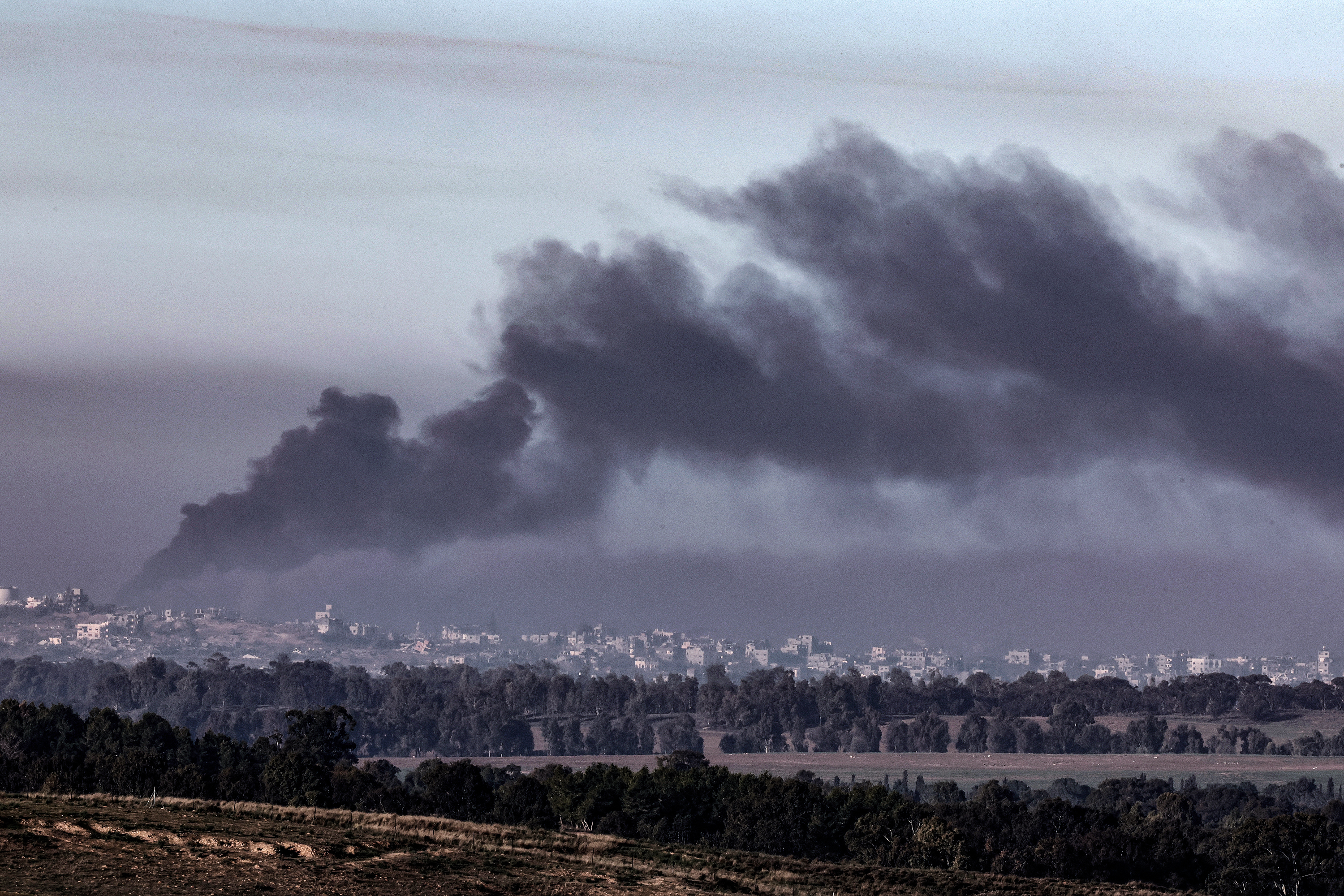 A picture taken from southern Israel along the border with Gaza, shows smoke during an Israeli bombardment on January 4.