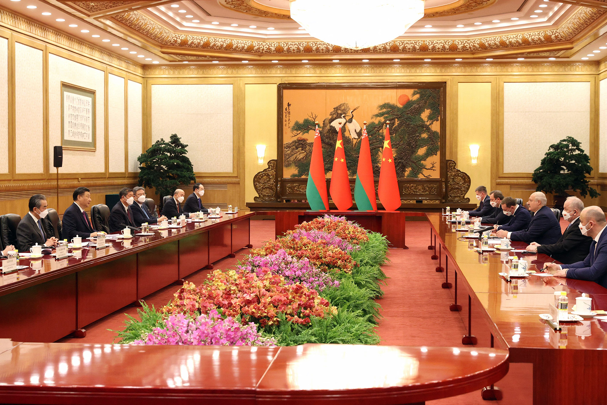 Belarus' President Alexander Lukashenko, third right, meets with Chinese President Xi Jinping, second left, in Beijing, China, on March 1.